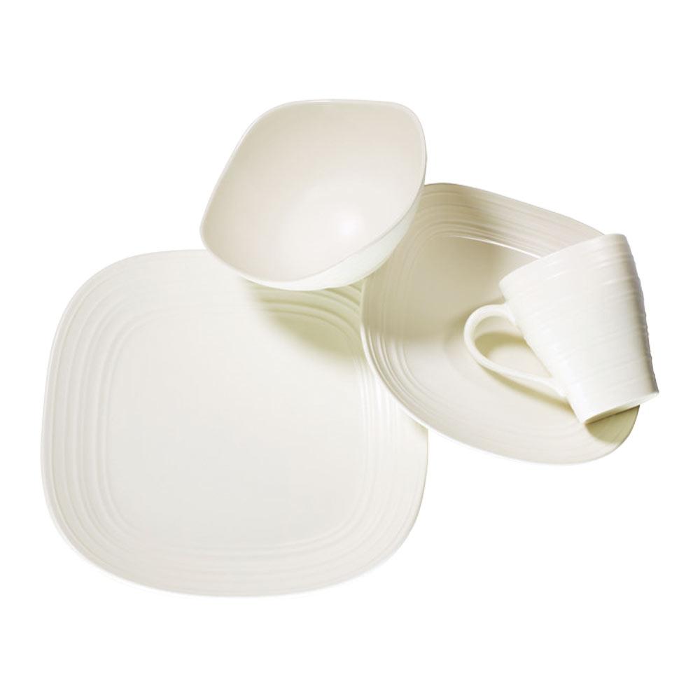 Swirl White Square 4-Piece Dinner Plate Set - Elegant Square Plates for Modern Dining, Wedding Registry & Home Decor
