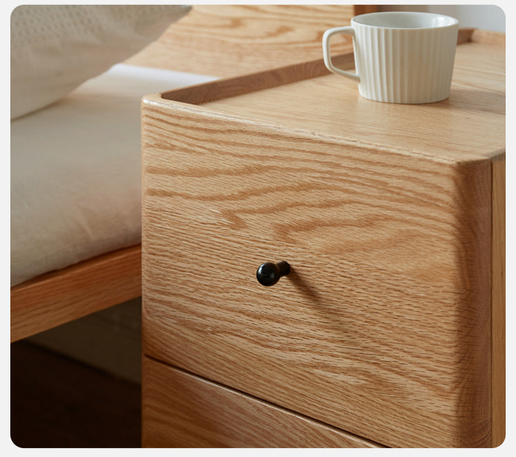 Solid Oak and Ash Wood Nightstand - Rustic Bedside Table with Drawer for Bedroom, Living Room, or Guest Room - Durable Wooden End Table for Home Decor