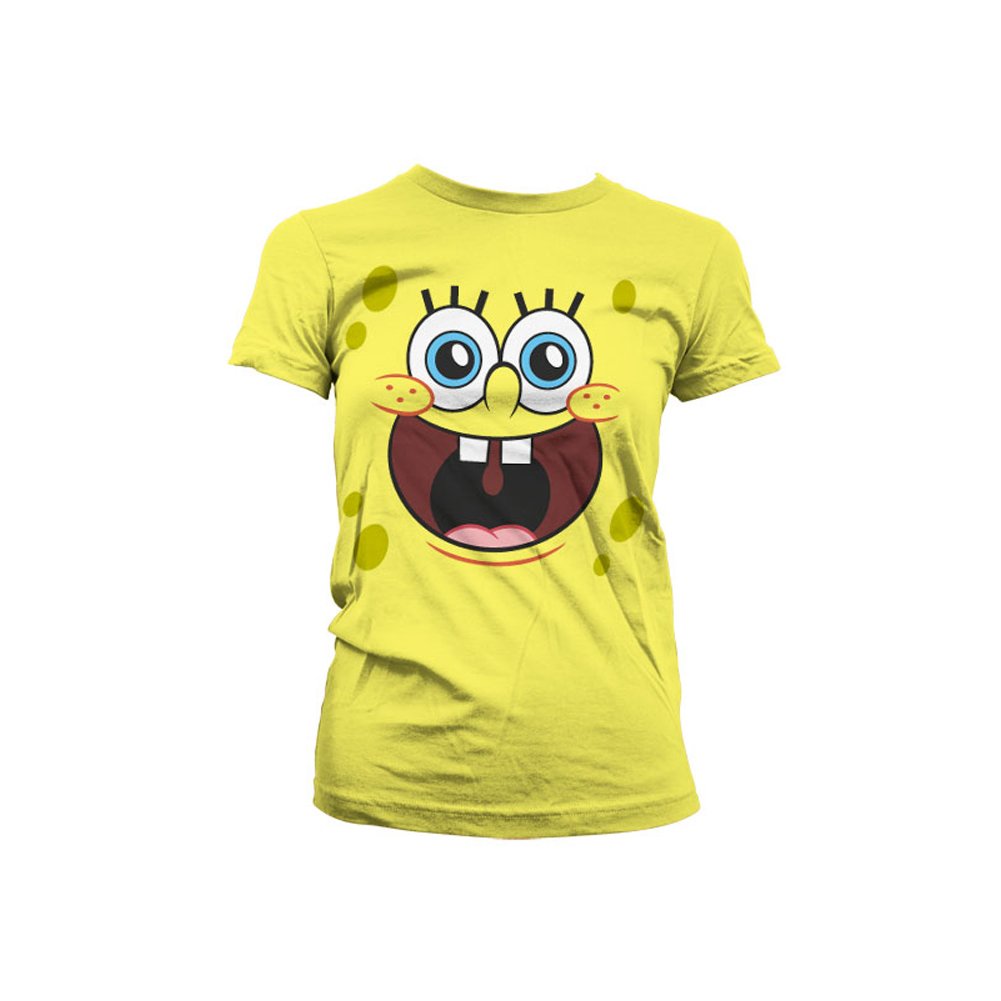 SpongeBob SquarePants Official Licensed Happy Face Graphic T-Shirt for Women - Soft Cotton Yellow Tee, XX-Large - Casual Wear, Cosplay, Gift for Fans