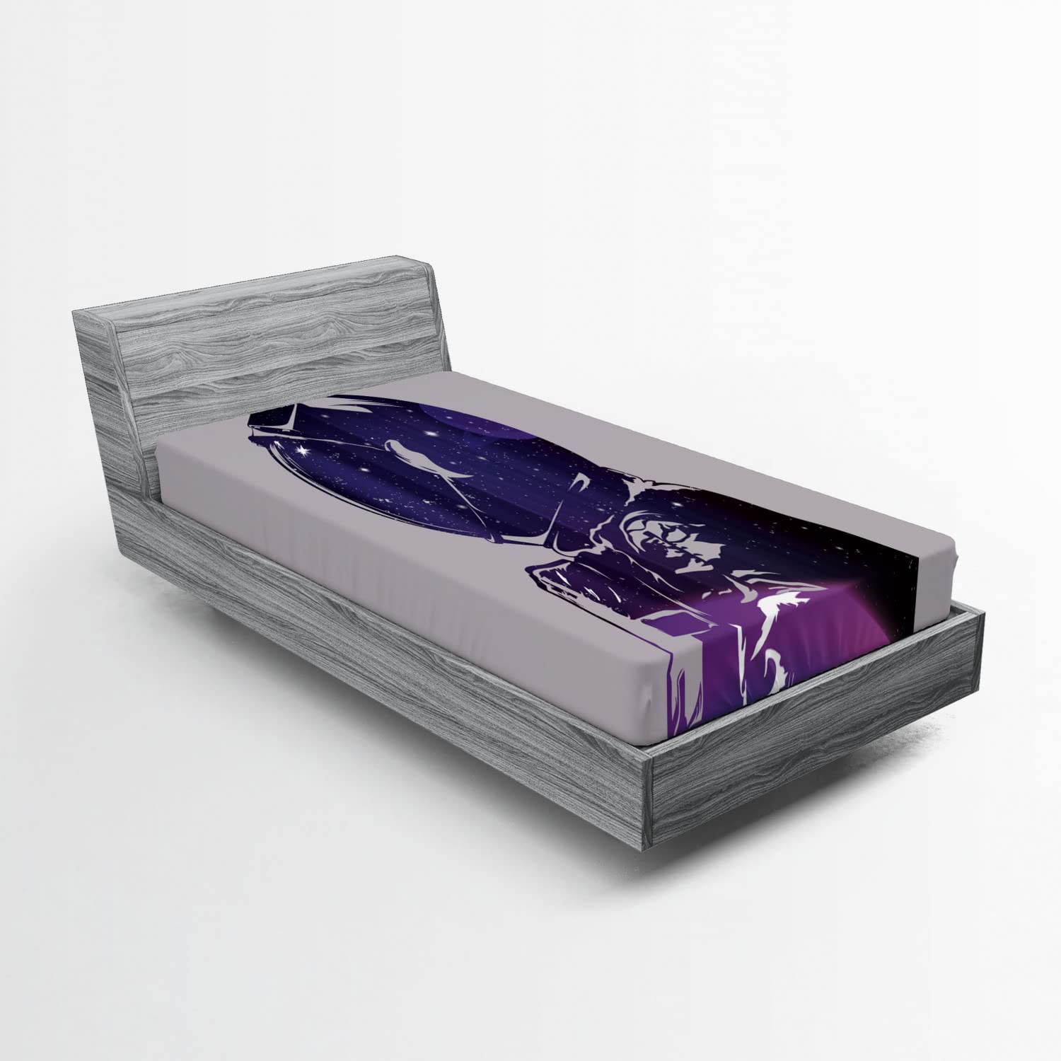 Ambesonne Outer Space Fitted Sheet - Astronaut & Star Cluster Celestial Design, Deep Pocket Elastic Bed Cover for Twin Size (Pink Purple) | Perfect for Kids' Rooms, Space-Themed Bedrooms & Sci-Fi Decor
