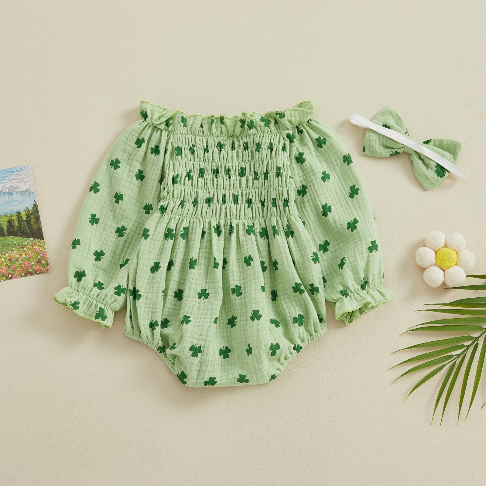 Adorable Newborn Baby Girl Romper - Soft Long Sleeve Ruched Bodysuit | Comfortable Infant Outfit for Photoshoots, Parties & Everyday Wear