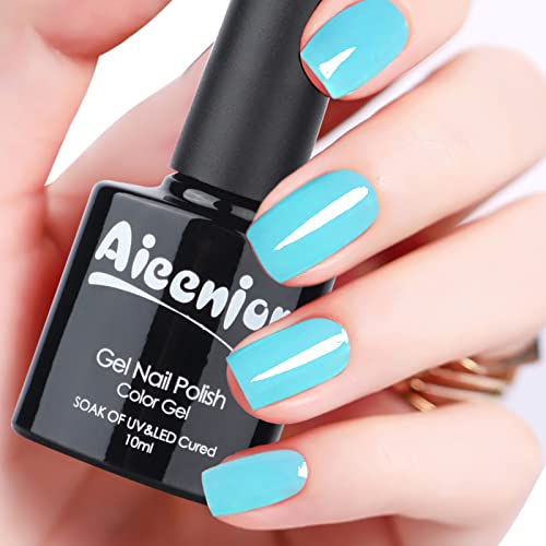 Aieenjor Light Blue Soak Off Gel Nail Polish - 0.37oz UV LED Nail Lamp Compatible for Salon & DIY Home Manicure | Long-Lasting Nail Art Design for Parties, Weddings & Daily Wear