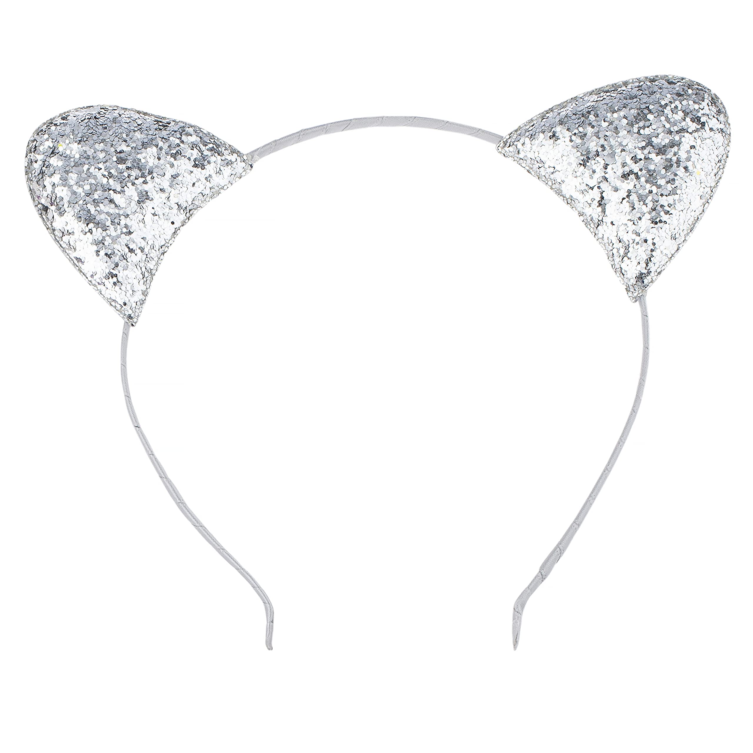 Christmas Cat Ears Headband Set - Glittery Silver Black Pink for Girls | Party & Cosplay