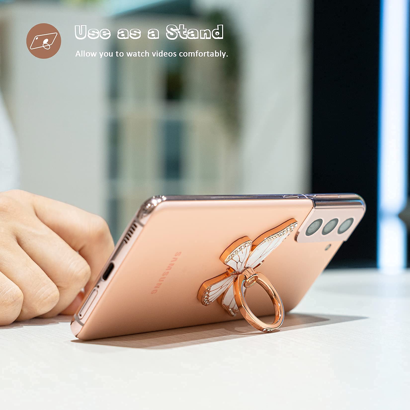 360° Rotating Metal Phone Ring Grip - Compatible with iPhone & Android for Secure One-Hand Use