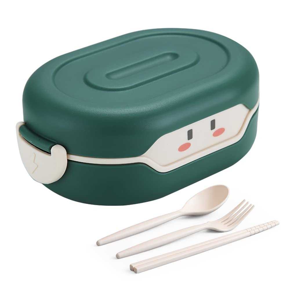 ArderLive 2-Compartment Kawaii Bento Lunch Box for Kids - 26oz BPA-Free, Microwave & Dishwasher Safe - Eco-Friendly Food Container for School, Office, Travel & Picnics - Green