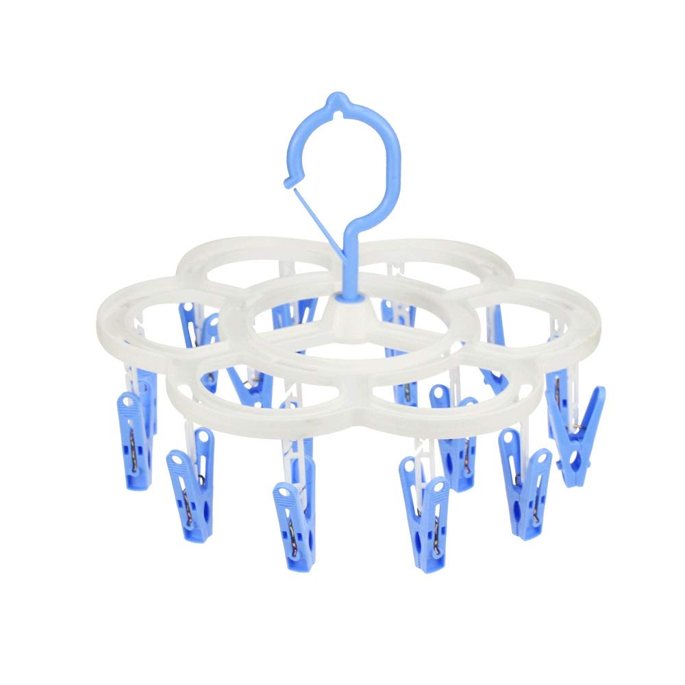 KLHHG Foldable Laundry Drying Rack - Space-Saving Underwear & Socks Hanger with Clips, Multi-Functional Portable Clothes Drying Stand (Blue) - Perfect for Apartments, Dorms, Travel & Small Spaces