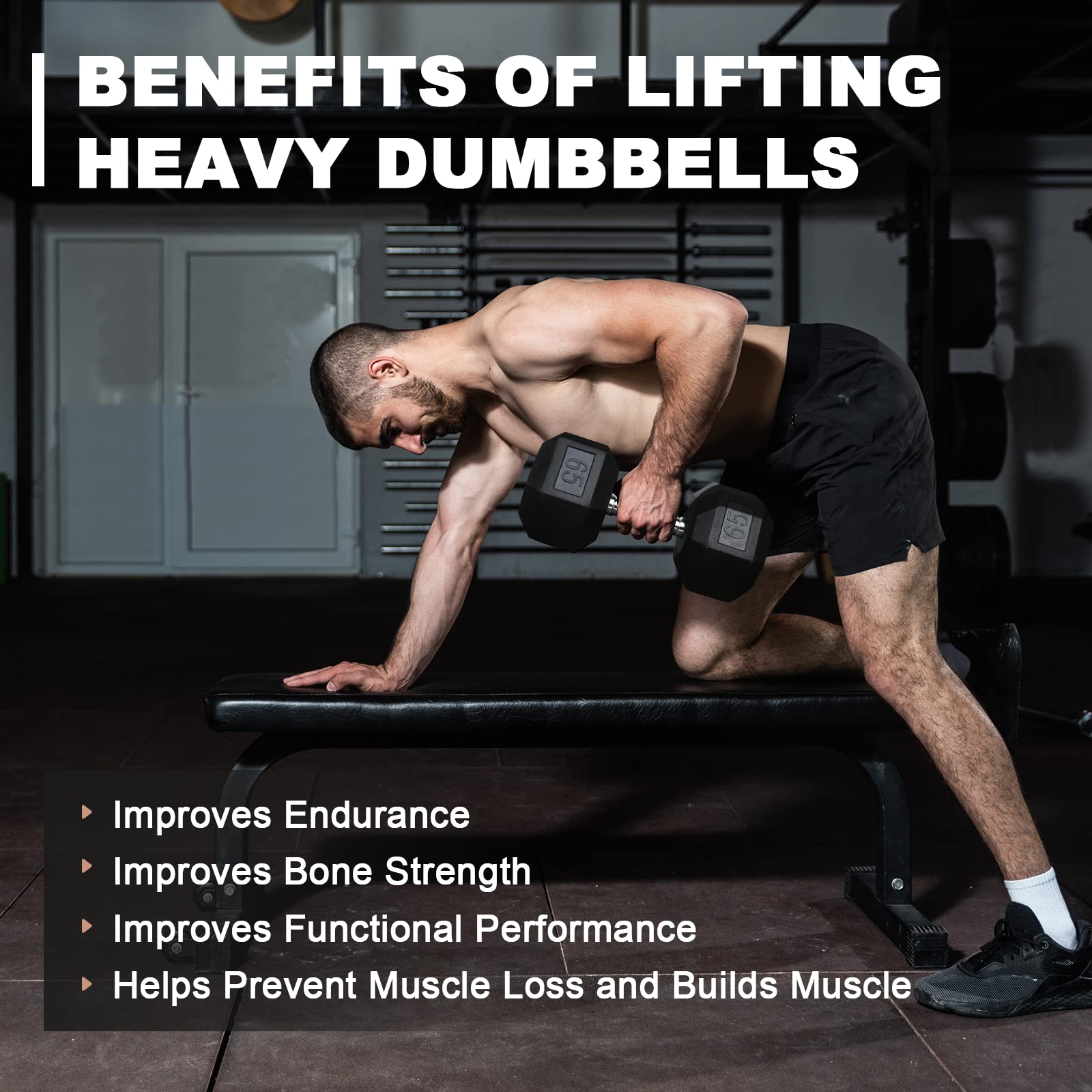 LIONSCOOL Odorless Rubber Hex Dumbbells Set - 5-65lbs Pairs or Single Weights with Metal Handle for Strength Training, Muscle Building & Full Body Workout | Home Gym Equipment for Men & Women | Perfect for CrossFit, HIIT & Weight Lifting