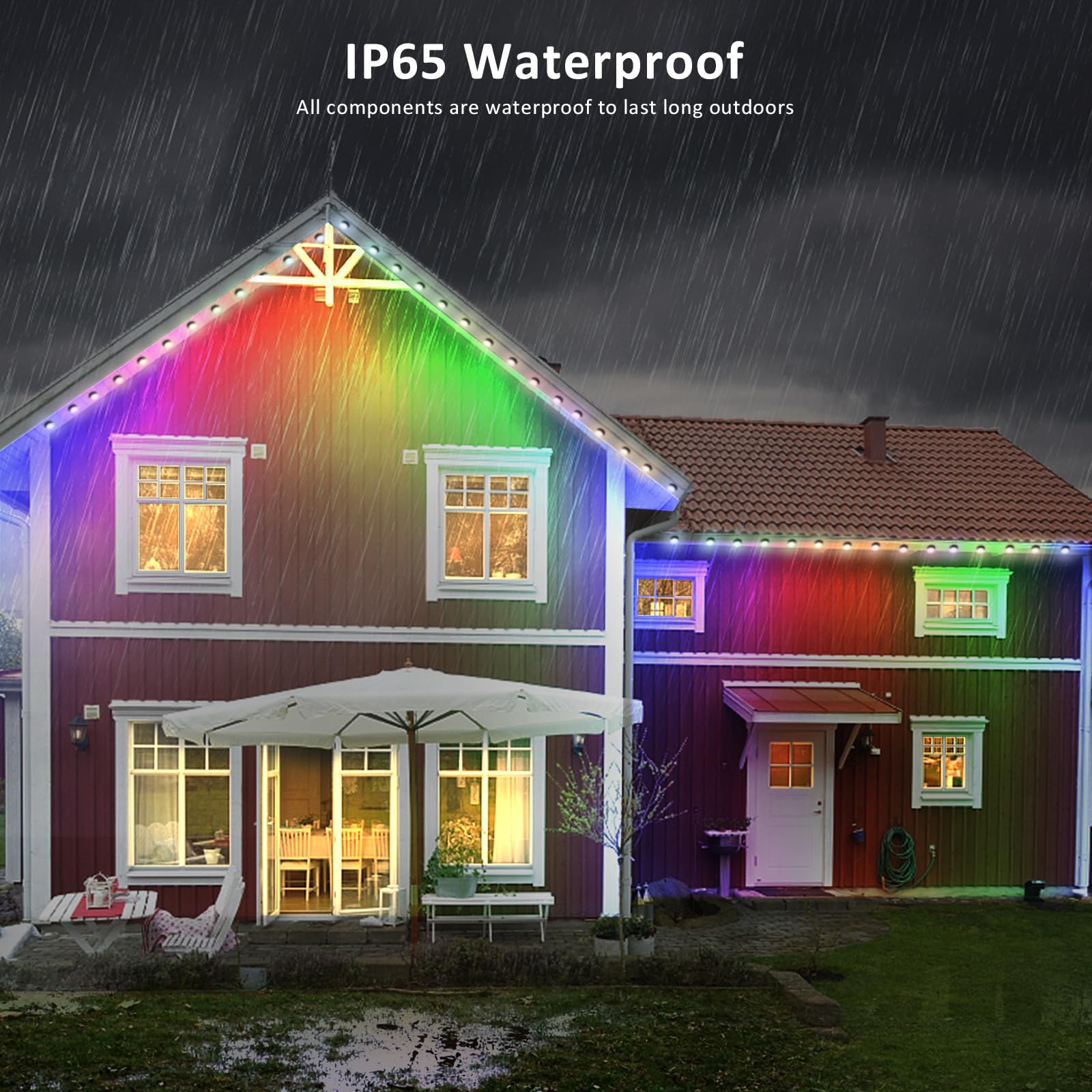NOvOSTELLA Smart RGB IC Permanent Outdoor Lights - 50ft 40 LED IP65 Waterproof WiFi App & Voice Control for Holidays, Christmas, Home Decor, Garden, Patio, and Daily Landscape Lighting