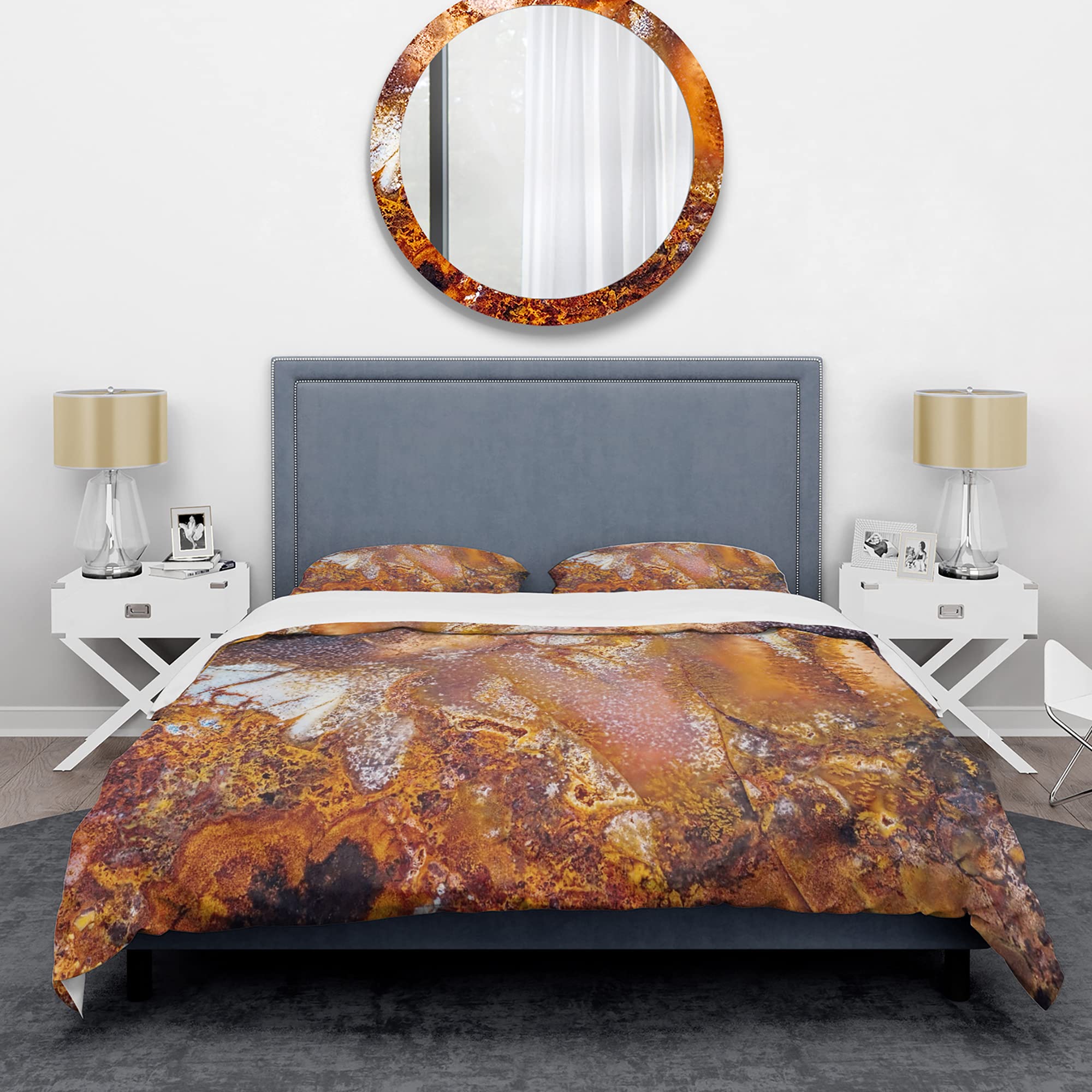 Brown Moss Agate Abstract Macro Modern Duvet Cover Set King Size - 3 Piece Contemporary Bedding Set for All Seasons | Perfect for Master Bedrooms, Guest Rooms & Luxury Hotel Decor