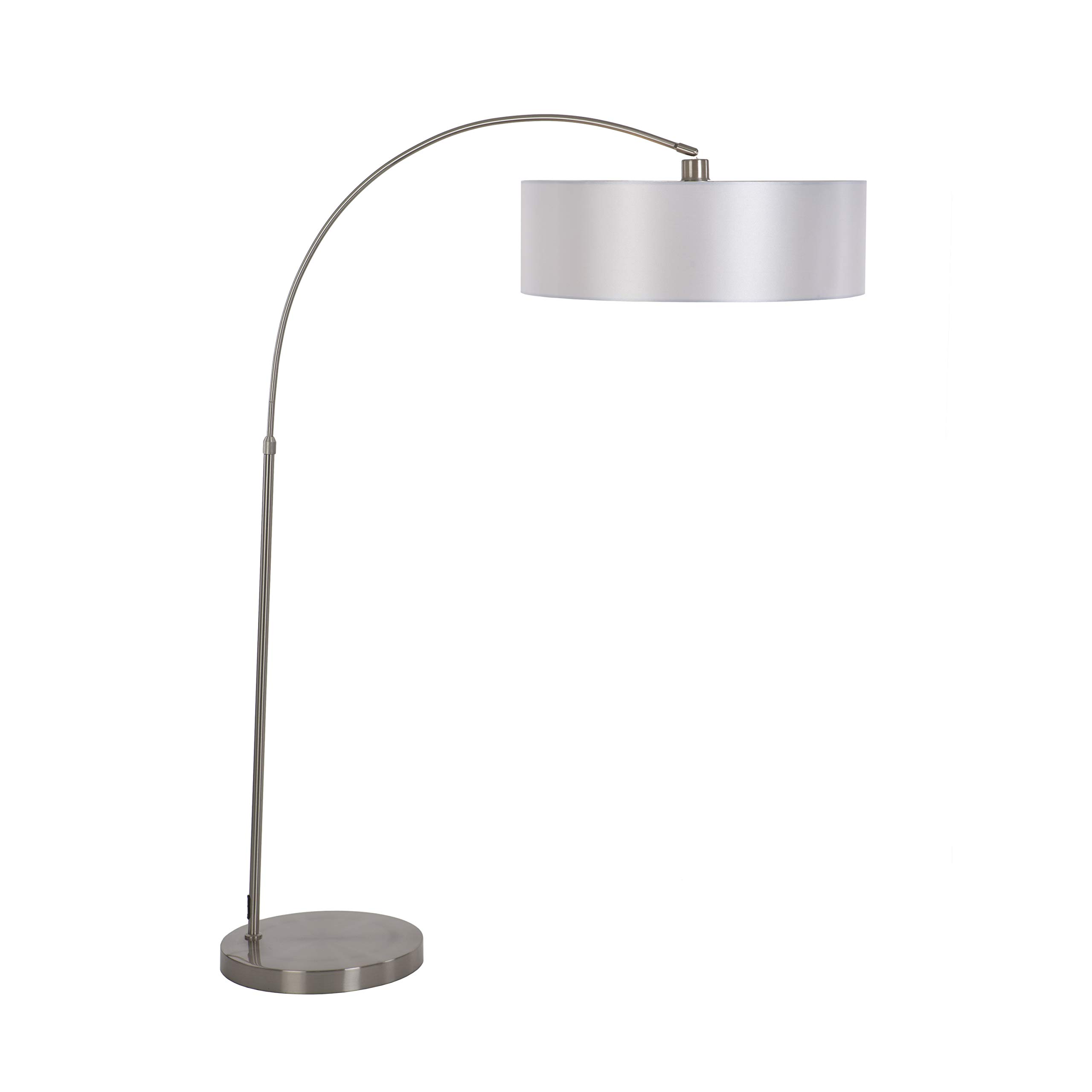 Yosemite Home Décor PFL128PW-SS Modern Arc Floor Lamp with Satin Steel Finish - Adjustable Height for Living Room, Bedroom, or Office Lighting