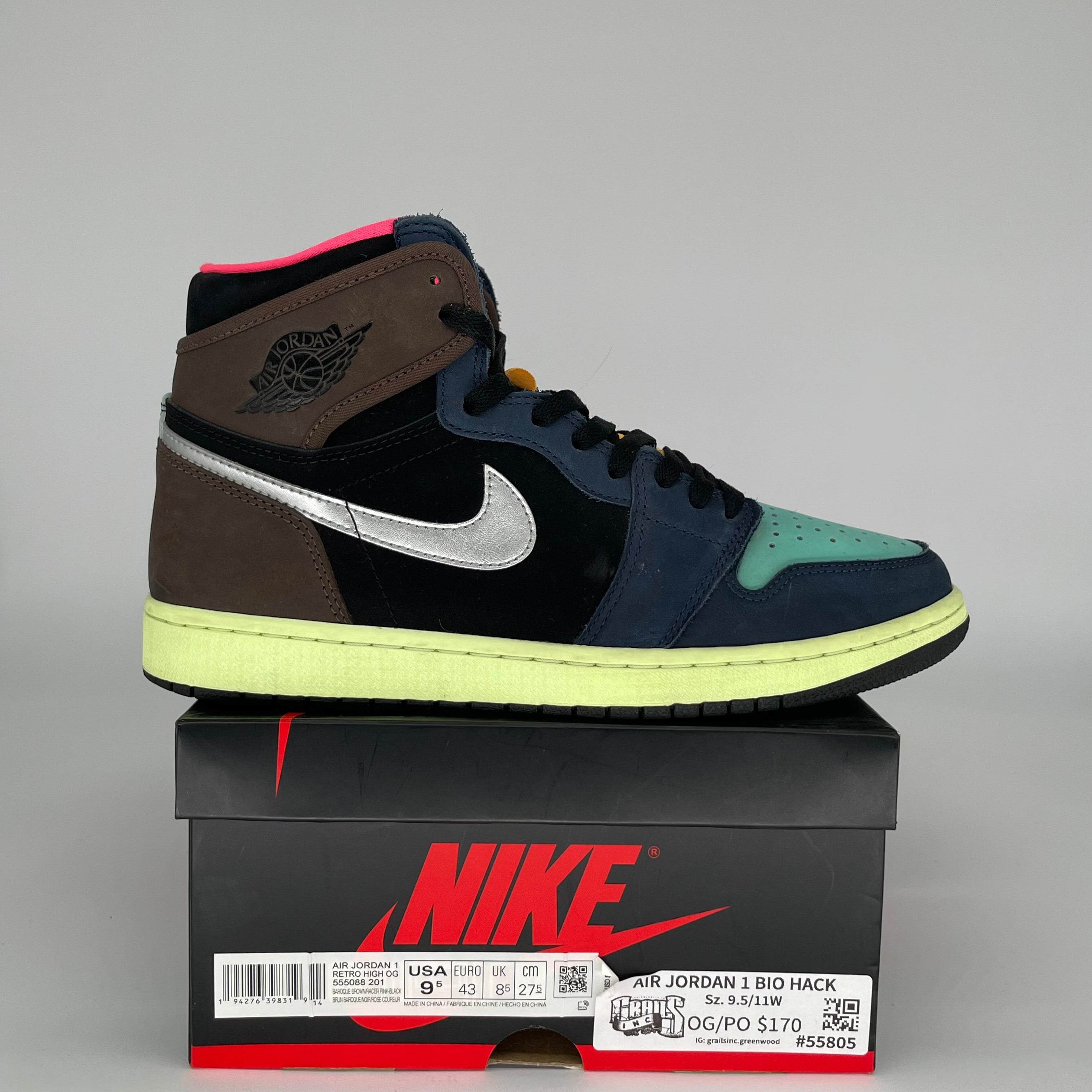 AIR JORDAN 1 BIO HACK Sneakers Men's Size 9.5 - 555088-201 Retro High OG Basketball Shoes for Streetwear & Casual Outfits