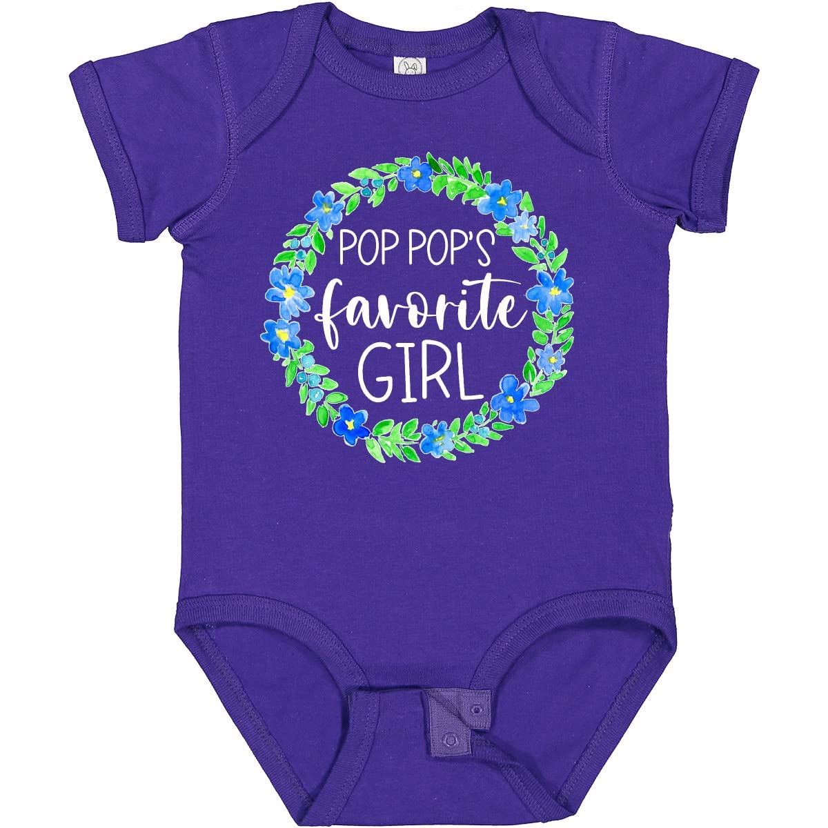 Inktastic Pop Pop's Favorite Girl Blue Flowers Wreath Baby Bodysuit - Cute Floral Infant Onesie for Granddaughter - Perfect for Family Photos, Holidays & Special Occasions