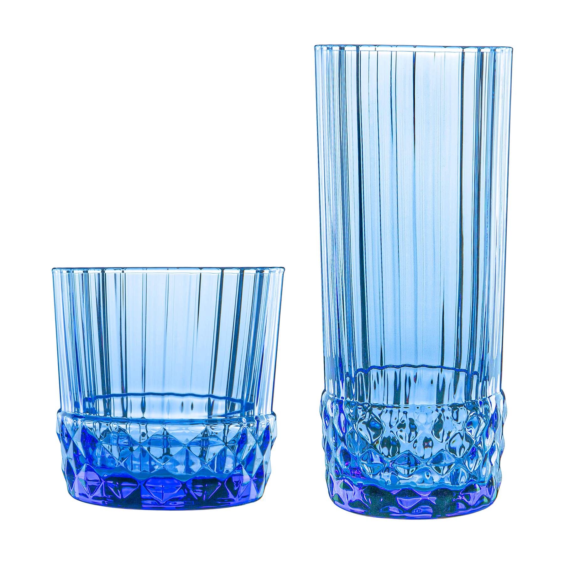 Bormioli Rocco 12-Piece America '20 Whiskey Glass Set - Art Deco Highball Glasses in Sapphire Blue - Perfect for Cocktail Parties & Home Bars