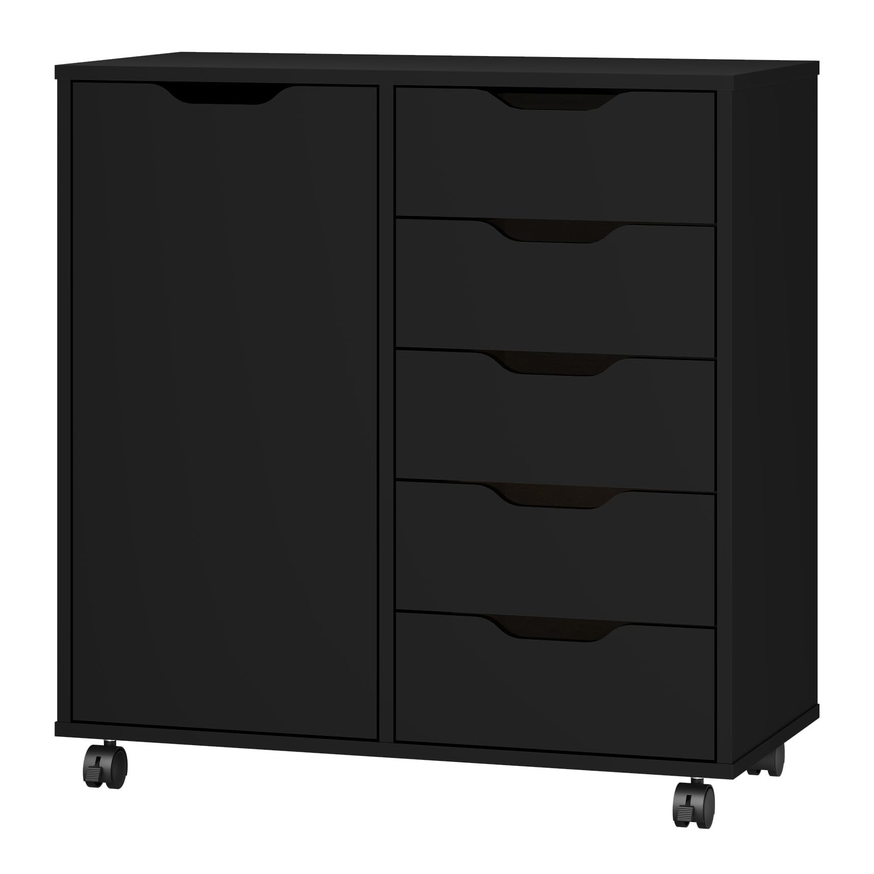 5-Drawer Wooden Dresser with Wheels - Black Storage Cabinet for Bedroom & Office