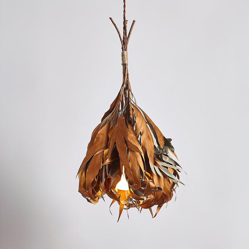 Handmade Dried Branch Leaf Pendant Light - Natural Boho Chandelier for Living Room, Bedroom & Dining Room Decor