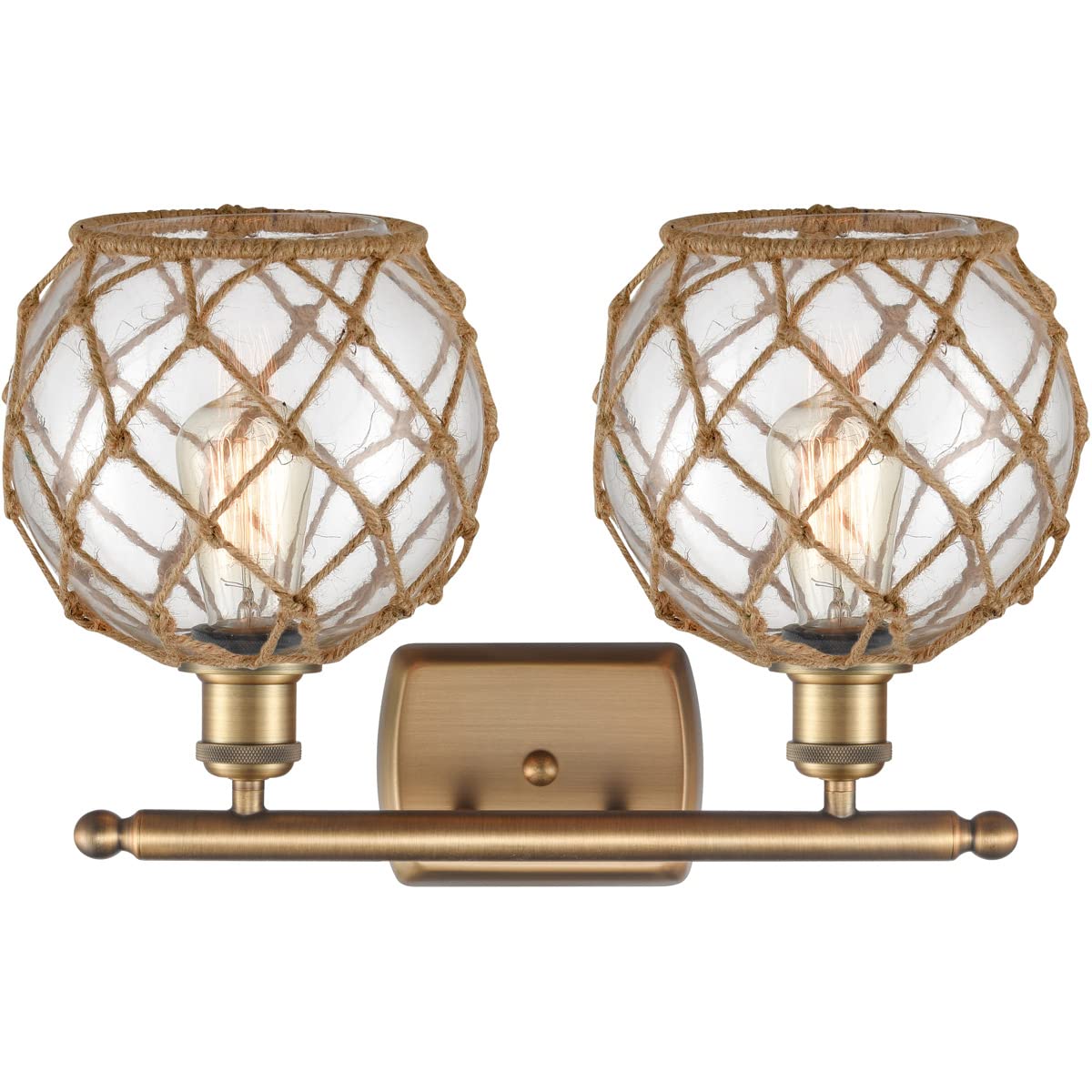Ballston Collection Brushed Brass Farmhouse Rope 2-Light Bathroom Vanity Light Fixture - Vintage Style LED Lighting for Bathroom, Powder Room & Dressing Area