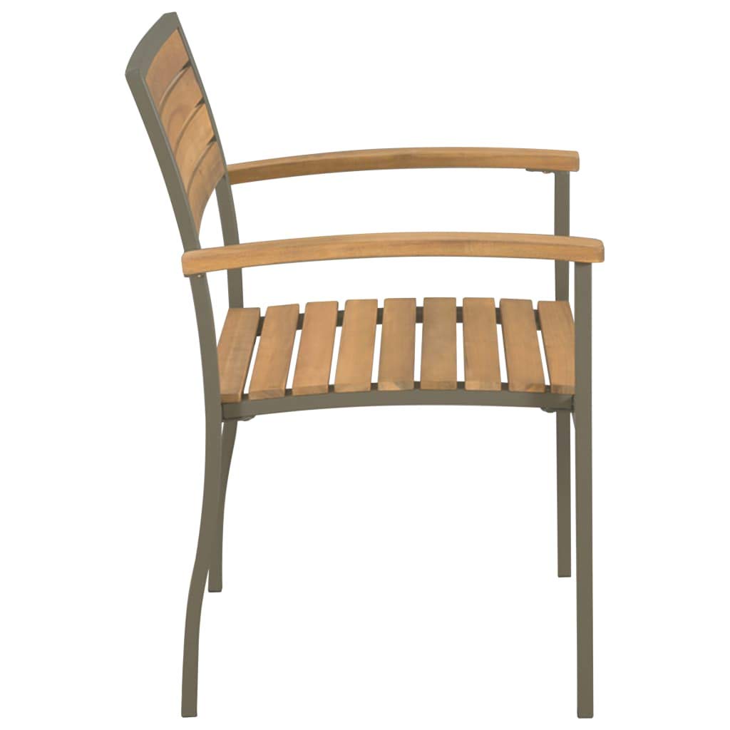 2 Pack Stackable Outdoor Chairs with Armrests - Solid Acacia Wood & Steel Frame - Weather-Resistant Patio Furniture for Garden, Backyard, Poolside, Deck, and Balcony Use