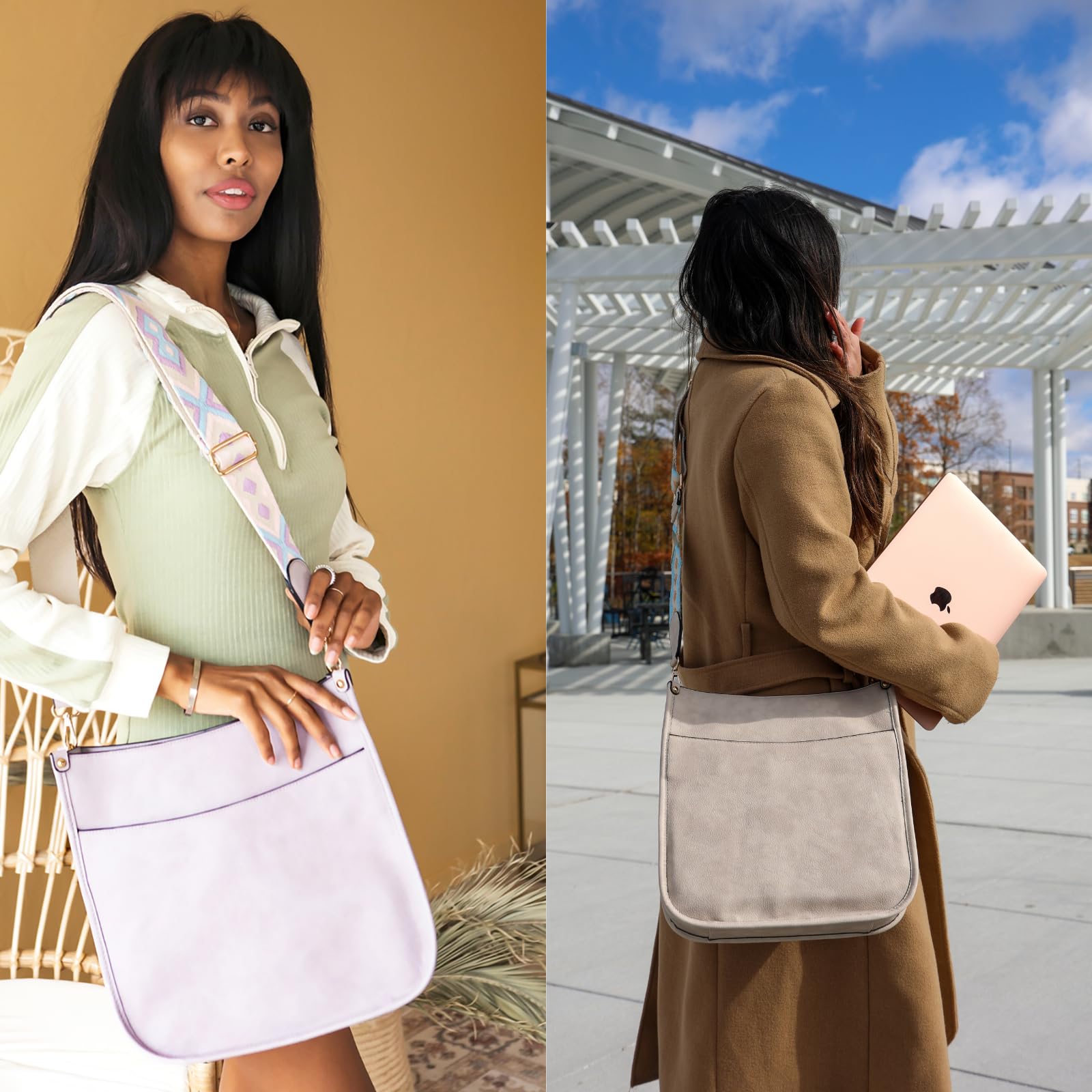 Trendy Vegan Leather Crossbody Bags for Women - Adjustable Wide Guitar Strap Hobo Shoulder Purse | Perfect for Work, Travel & Everyday Use