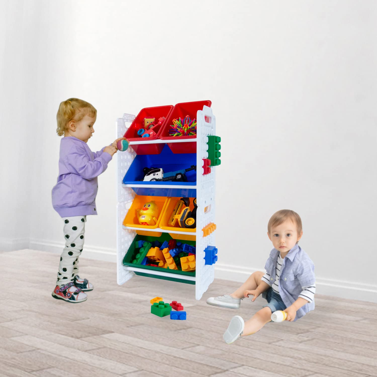 UNiPLAY 6-Bin Toy Organizer with Removable Storage Bins - Kids Bookshelf, Lego Storage, School Supplies Organizer - Sturdy Baseplate Frame (Primary Colors) - Perfect for Playrooms, Classrooms & Home Organization