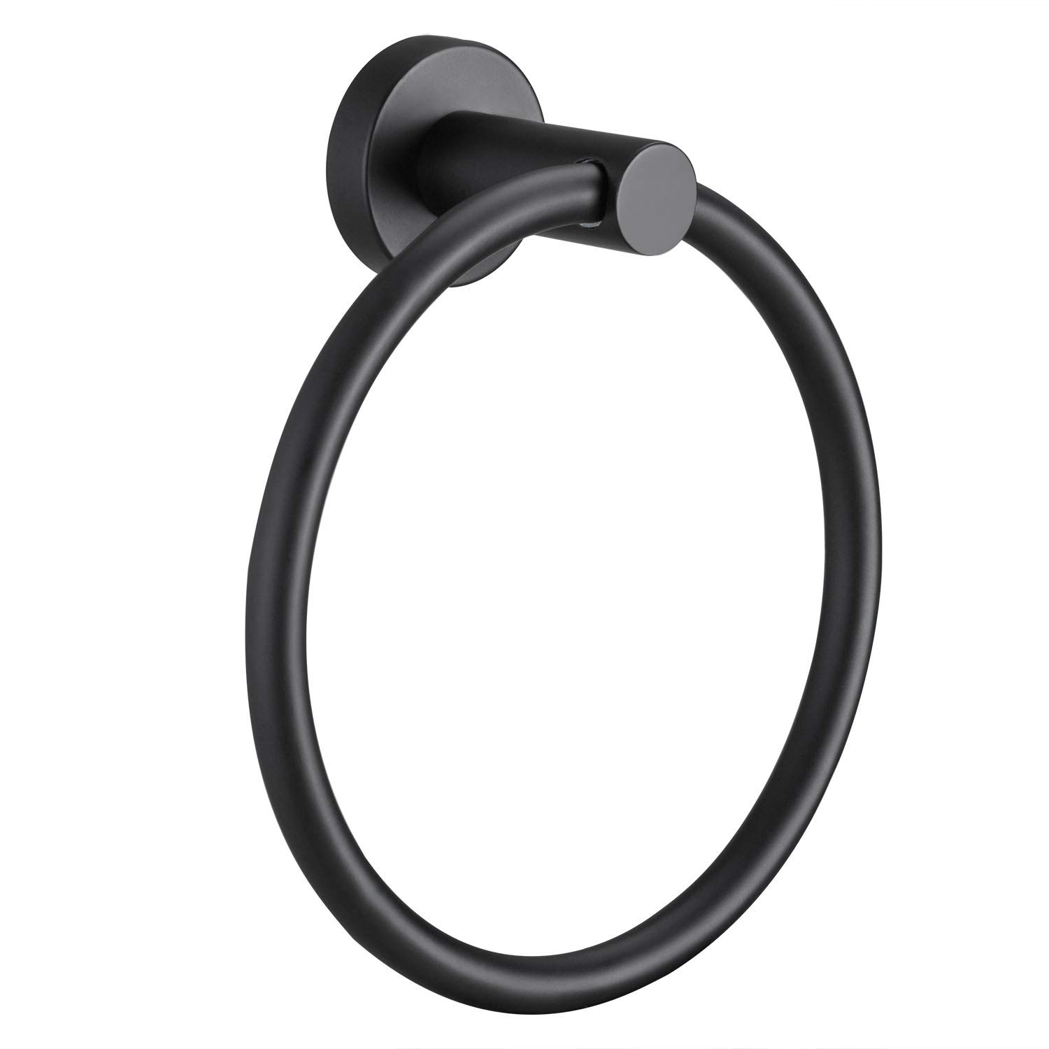 Pynsseu Matte Black Towel Ring - Heavy Duty Stainless Steel Bathroom & Kitchen Towel Holder (1 Pack) - Wall Mounted Storage Solution for Hand Towels, Dish Towels & Washcloths