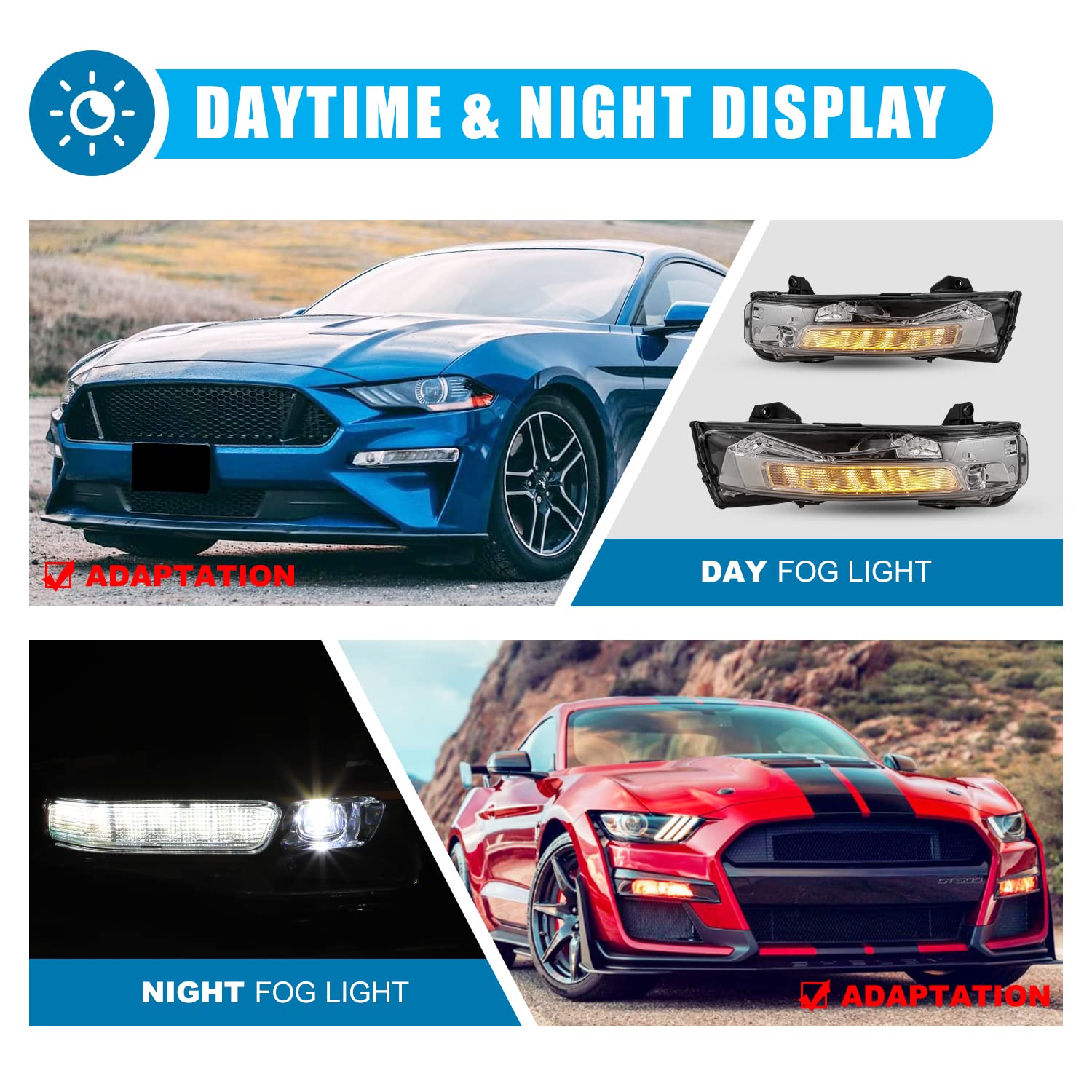 **2018-2020 Ford Mustang Fog Light Replacement - CPW Sequential LED Turn Signal & Running Light Kit (Driver & Passenger Side) - Perfect for Night Driving & Enhanced Visibility**