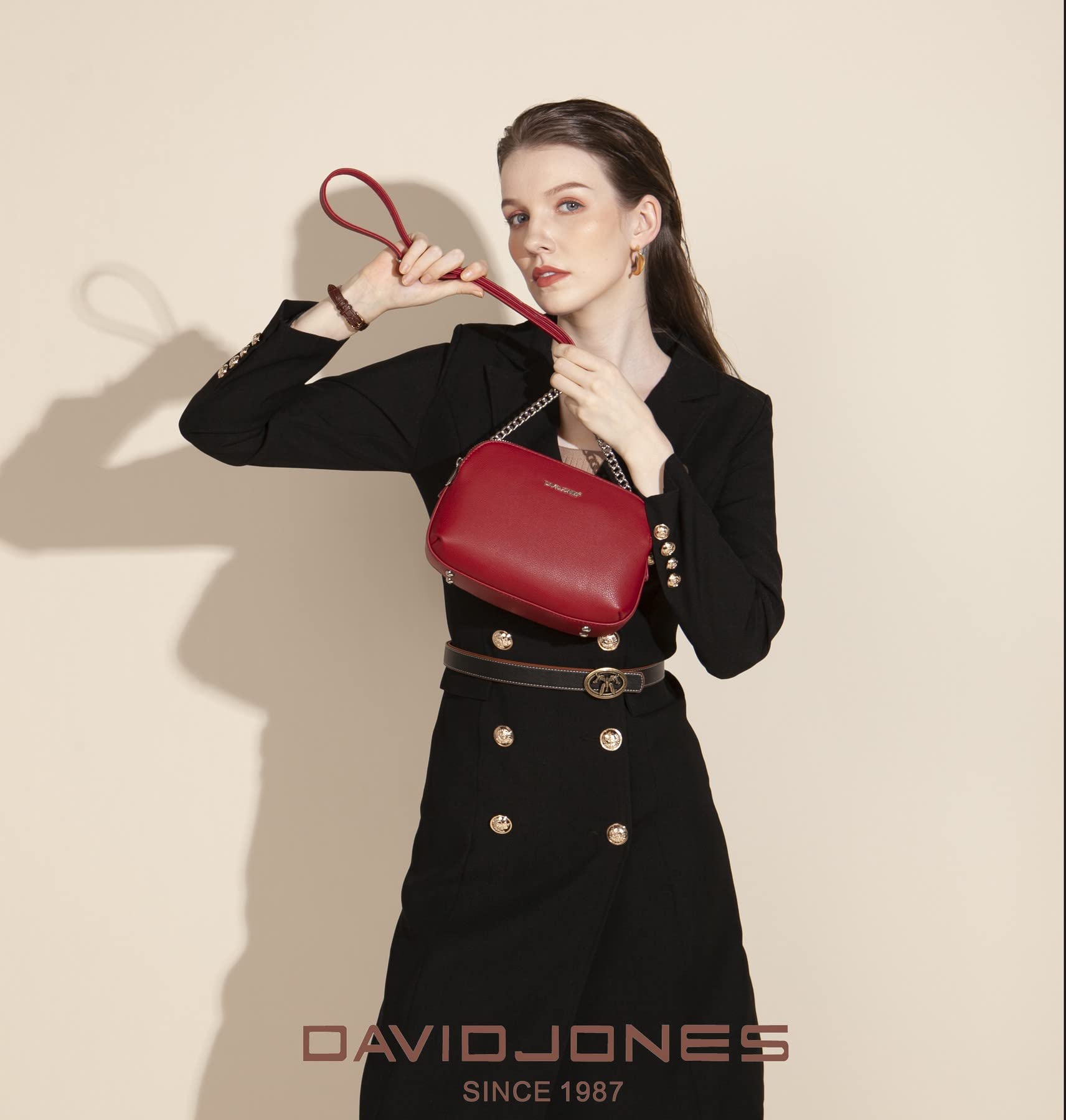 David Jones Women's Small Crossbody Bag - PU Leather Shoulder Purse with Zipper & Multi-Pockets | Elegant Saddle Handbag for Work, Travel & Everyday Use | Classic City Messenger Bag for Ladies (Office, Shopping, Date Night)