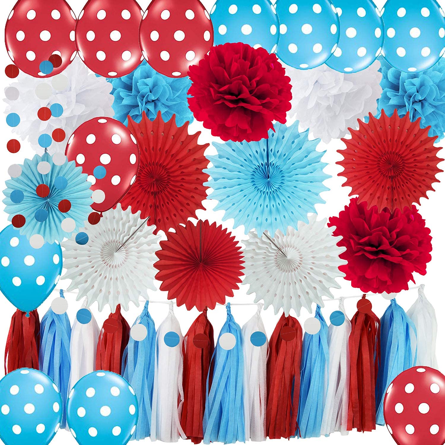 Dr Seuss Baby Shower & Cat in The Hat Birthday Decorations Set - Thing 1 Thing 2 Party Supplies with Turquoise, White & Red Balloons - Perfect for Dr Seuss Themed Parties, Baby Showers, and Kids Birthday Celebrations