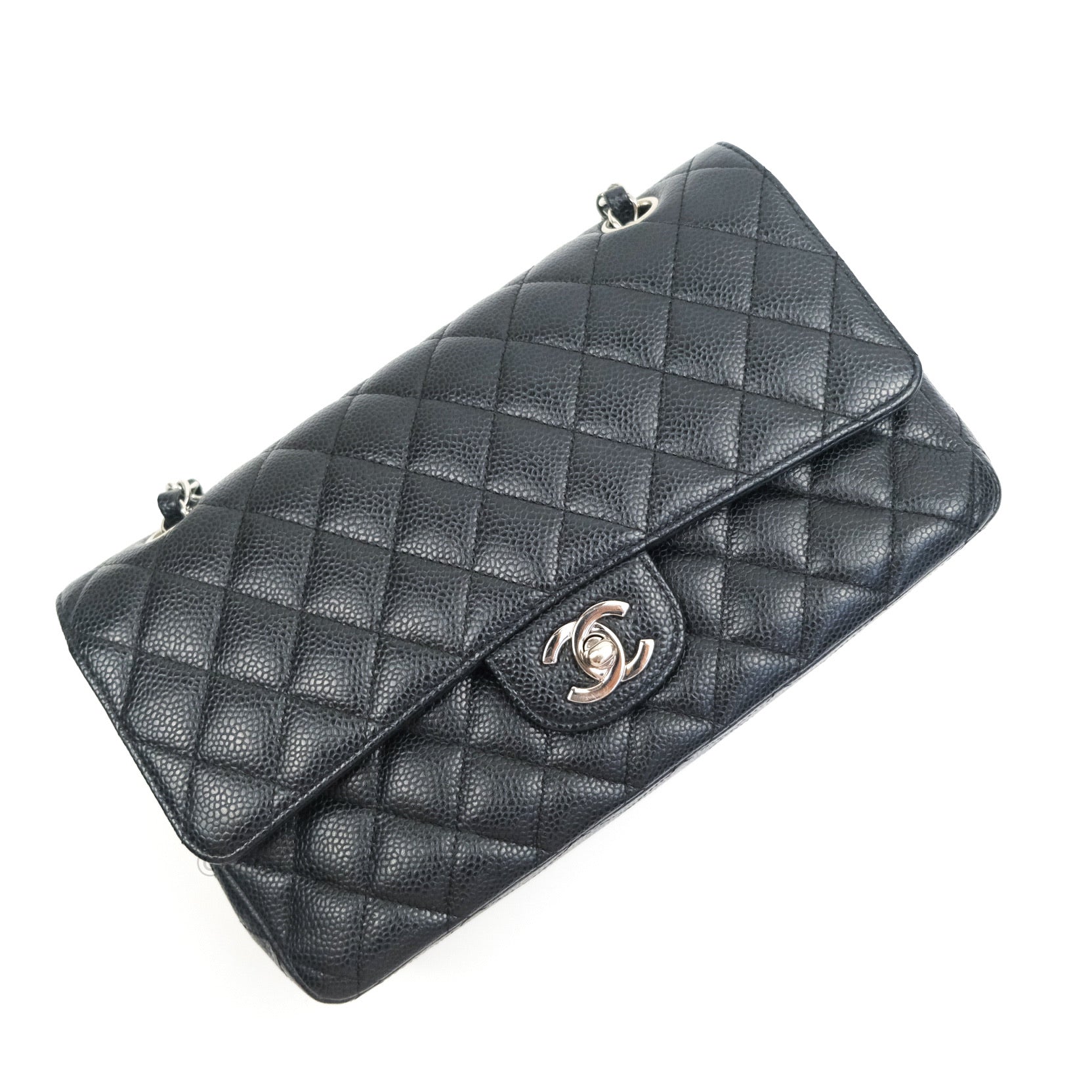 Chanel Classic M/L Medium Double Flap Bag Black Caviar Silver Hardware - Luxury Designer Handbag for Women, Perfect for Work, Evening Events & Special Occasions