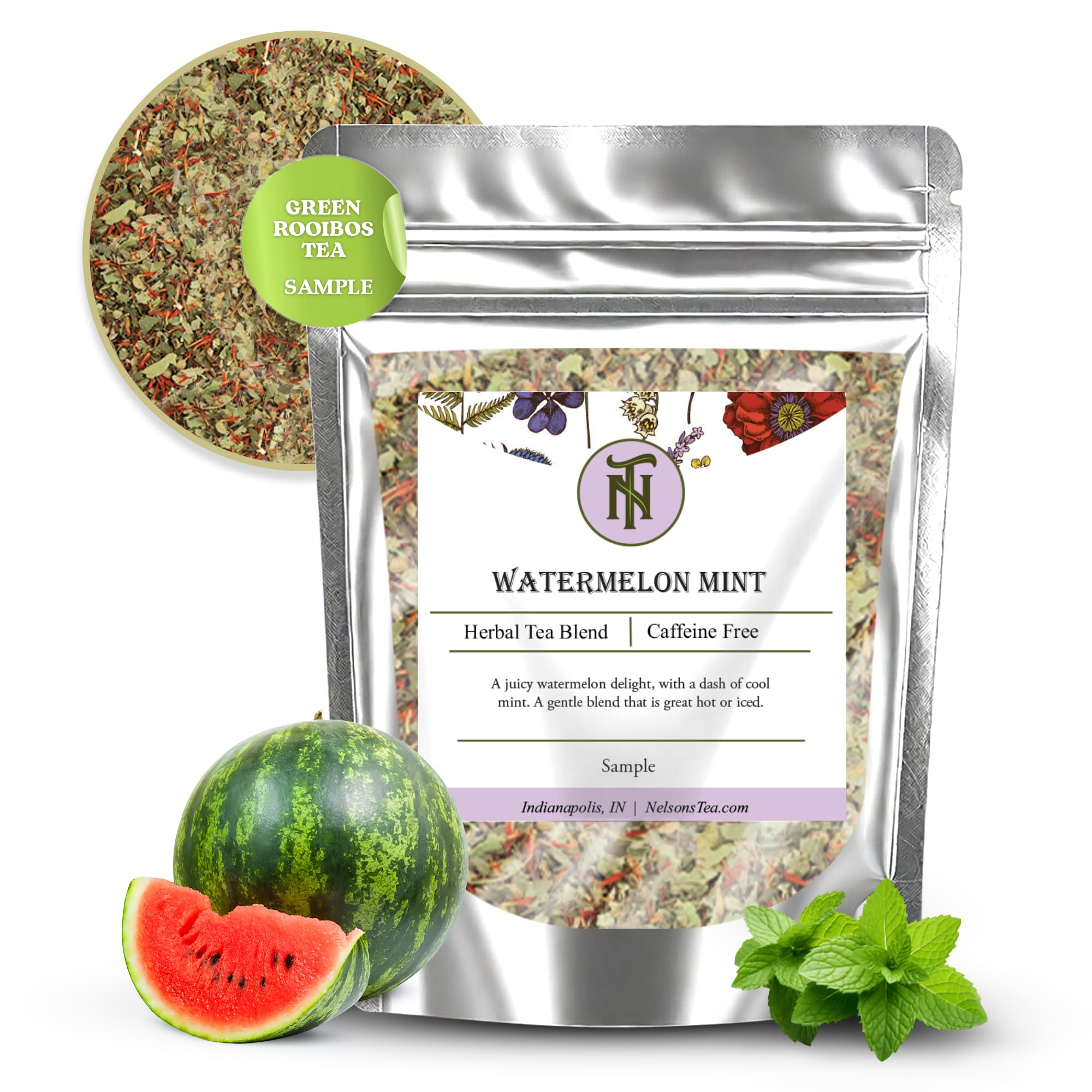 Nelson's Tea Watermelon Mint Loose Leaf Tea - Organic Green Rooibos with Spearmint, Echinacea & Herbal Blend | Caffeine-Free, Antioxidant-Rich | Perfect for Relaxation, Afternoon Tea & Wellness Routines