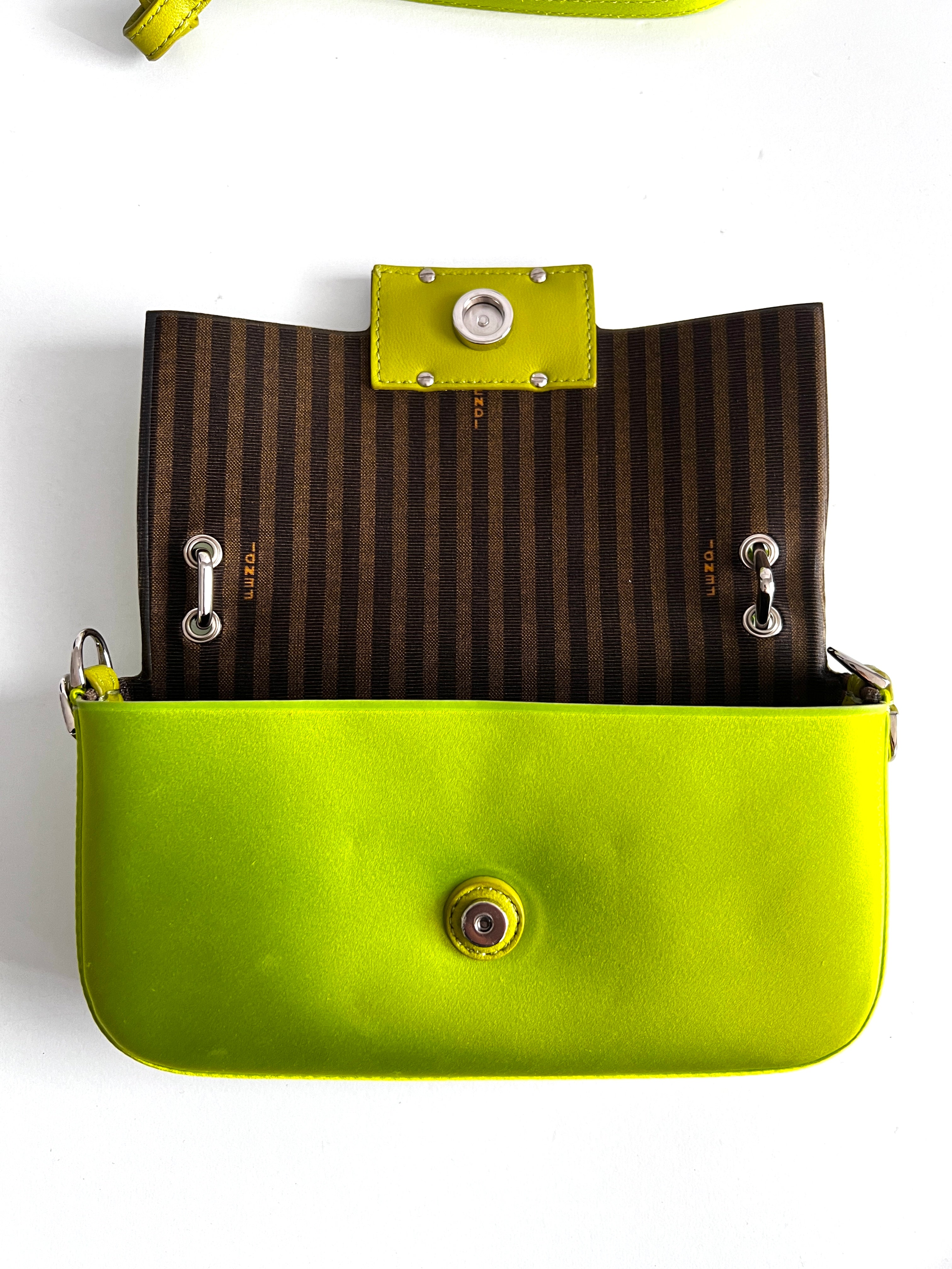 Fendi Neon Green Satin Shoulder Bag for Women | Luxury Designer Handbag for Evening Parties, Weddings & Special Occasions