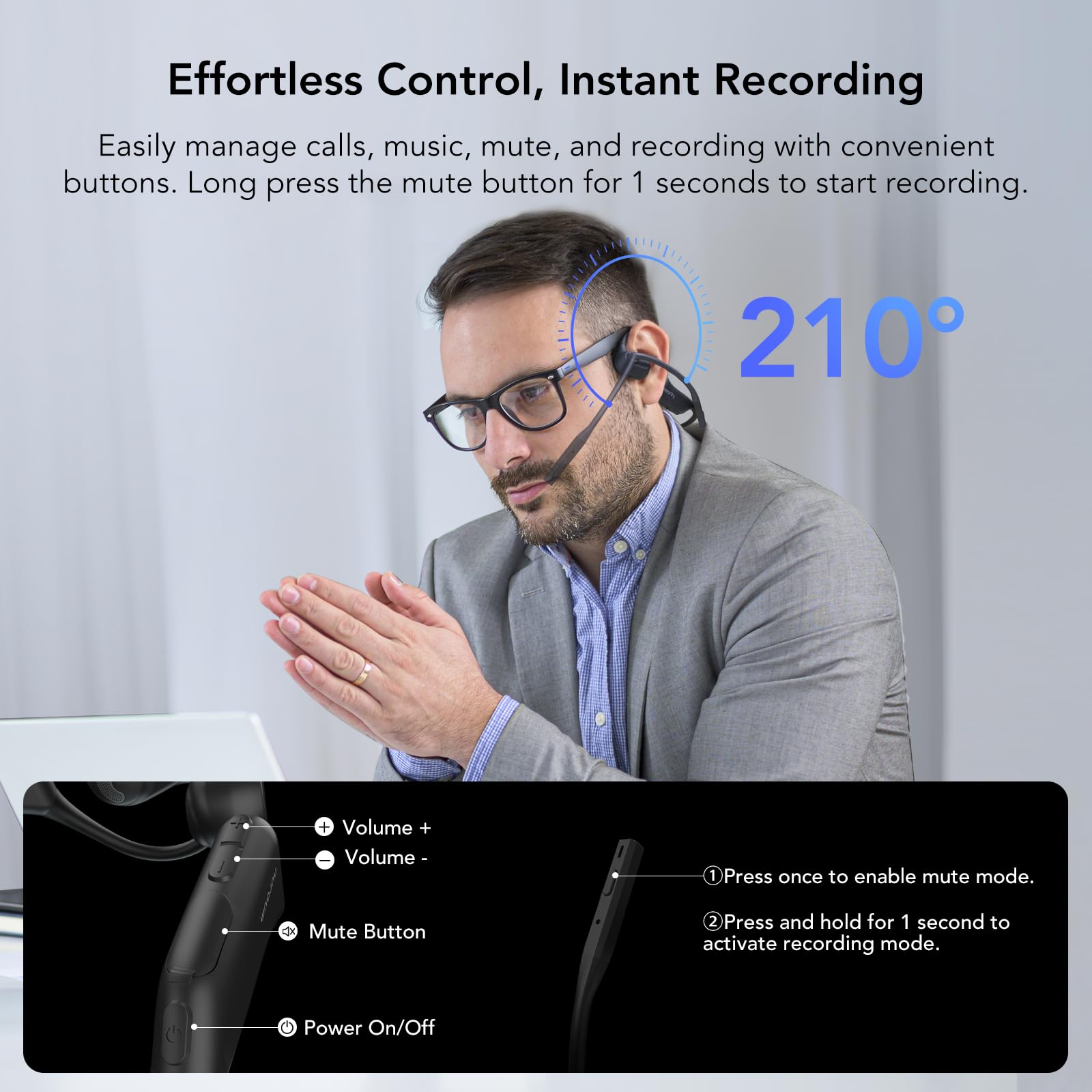 MemPod Pro 2S Open Ear Bluetooth Headset with Mic - ChatGPT Powered Voice Recorder & Transcription, Wireless Dongle & App Control, Supports 10 Languages - Perfect for Lectures, Online Meetings, Conference Calls & Remote Work