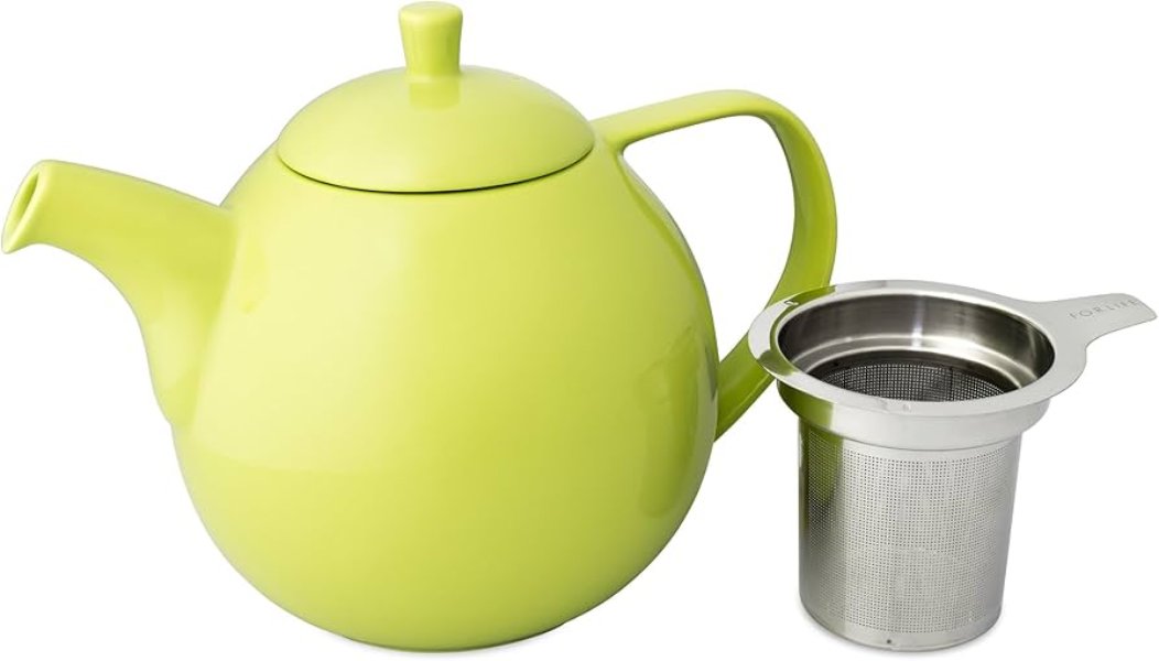 FORLIFE Curve 45 oz Teapot - Premium Ceramic Tea Pot with Stainless Steel Infuser - Perfect for Loose Leaf Tea, Herbal Tea & Iced Tea Brewing - Ideal for Home, Office & Tea Parties
