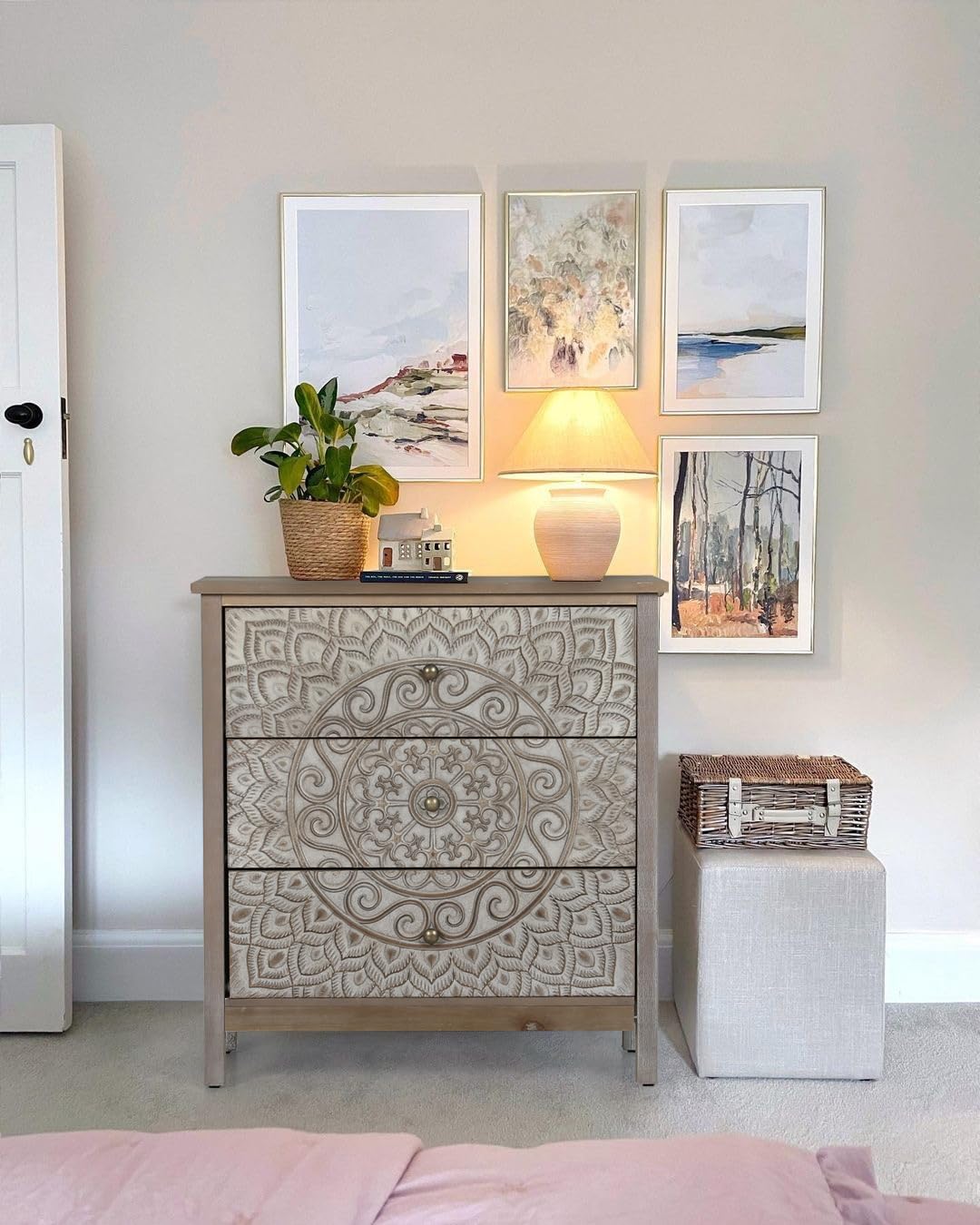 PHI VILLA Rustic Farmhouse Accent Cabinet with 3 Drawers - Entryway Storage Chest, Dresser for Bedroom, Living Room & Hallway Organization | Solid Wood Chest of Drawers for Home Decor
