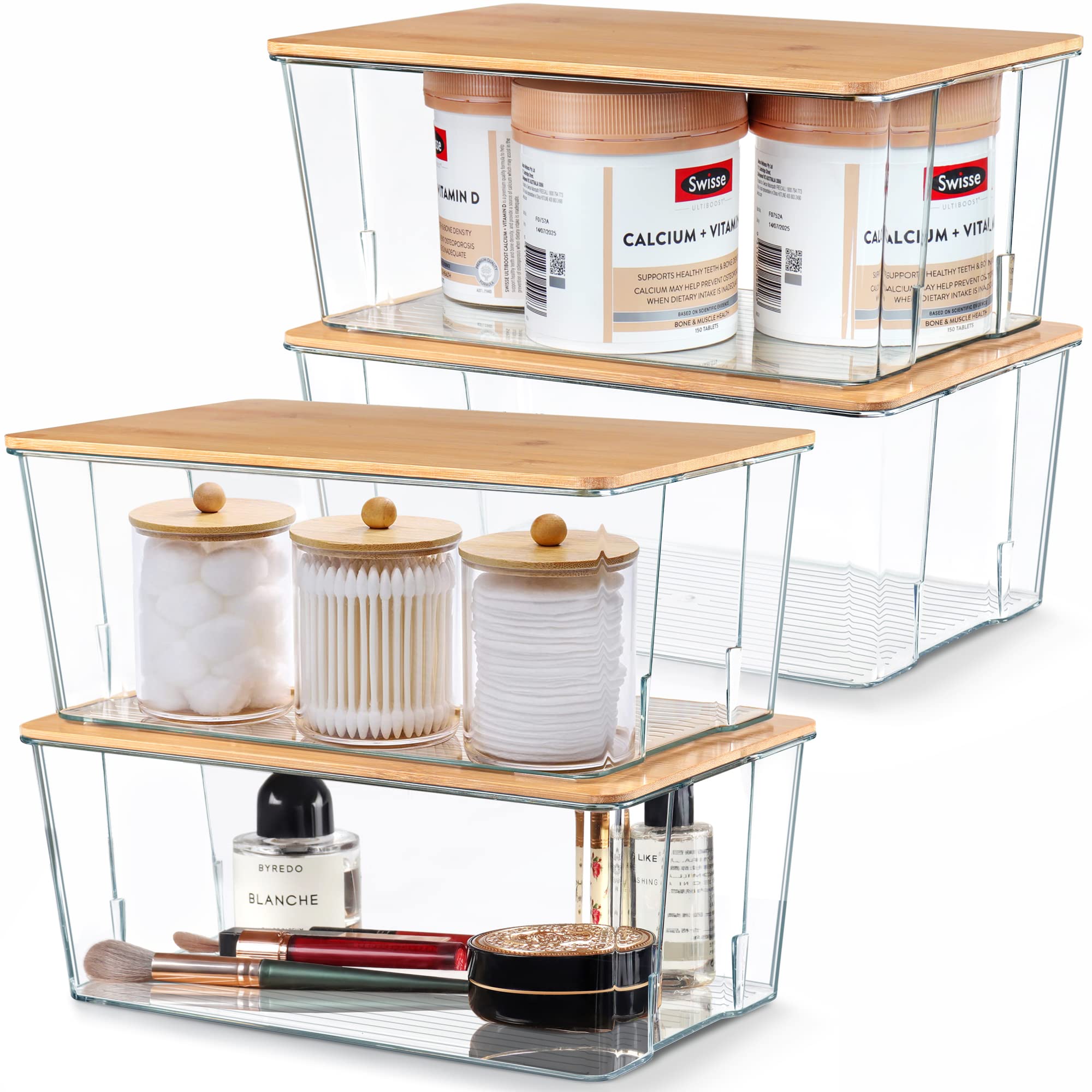 Hudgan 4-Piece Clear Plastic Storage Containers with Bamboo Lids - 4.5