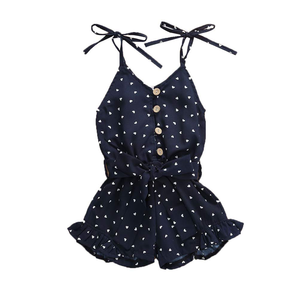 Adorable Toddler Baby Girl Heart Print Suspender Romper Jumpsuit - Cute Summer Outfit for Holidays & Playdates | Perfect for Birthday Parties, Beach Trips & Family Photos