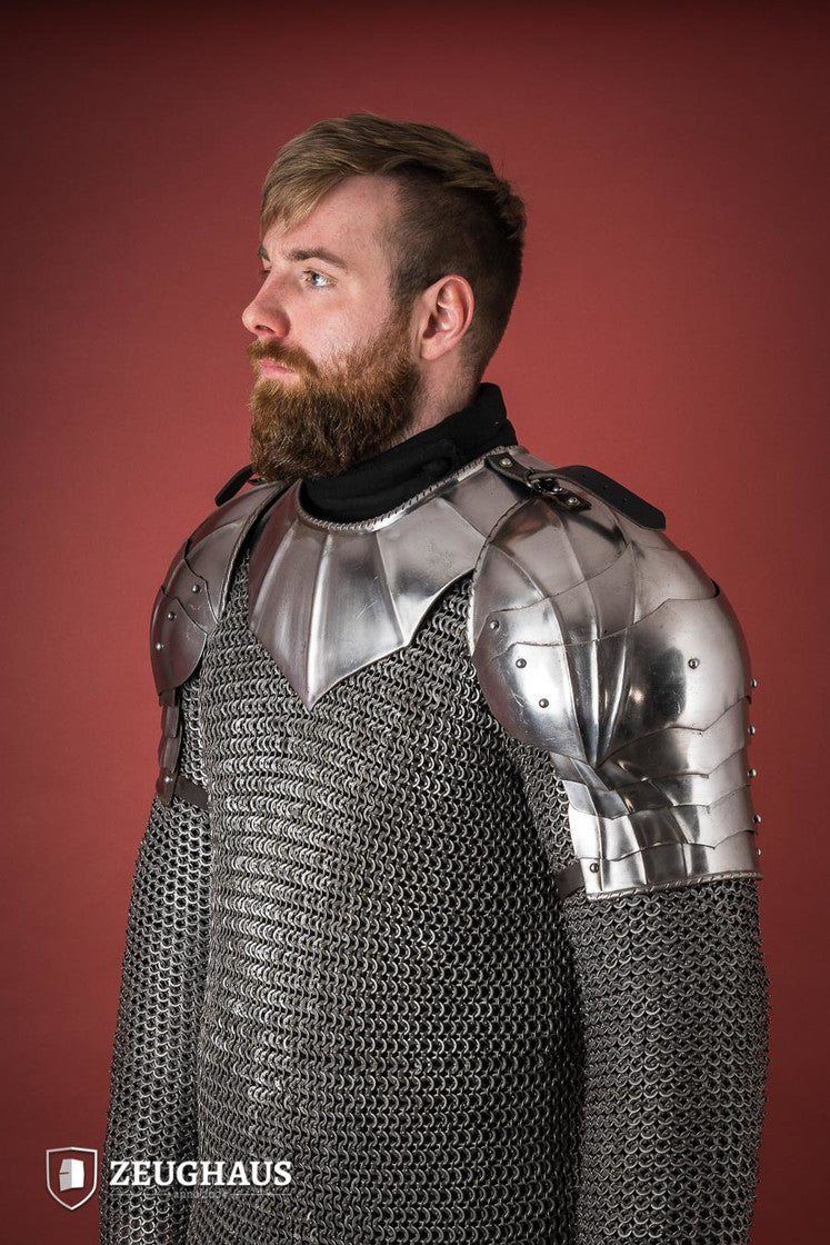 Gothic Pauldrons - 1.6mm Polished Steel Shoulder Armor for LARP, Cosplay & Medieval Renaissance Fairs | Perfect for Costumes, Role Playing & Historical Reenactments