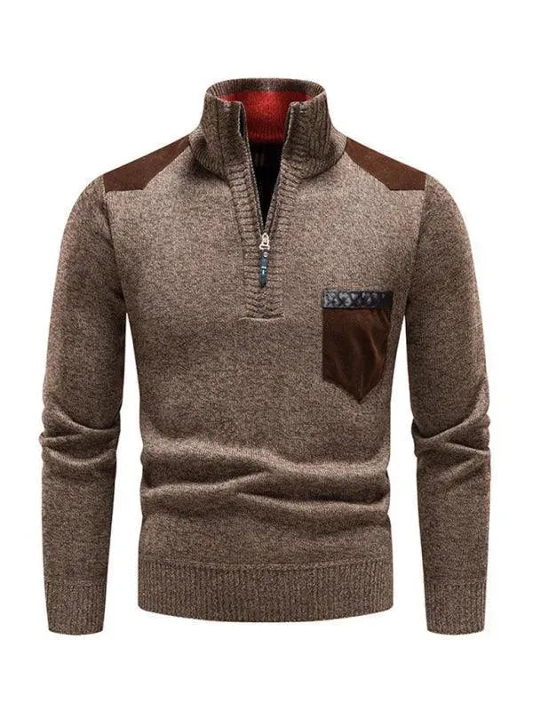 Men's Stand-Up Collar Patchwork Zipper Turtleneck Sweater - Winter Fashion for Casual & Business Wear