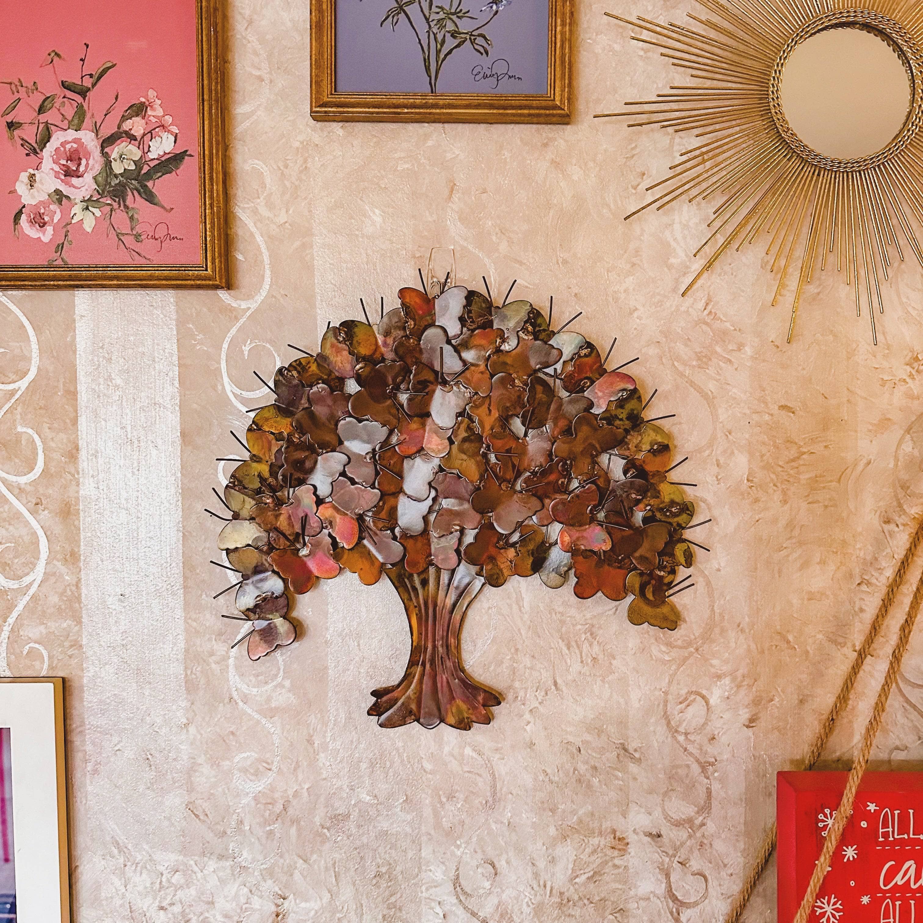 Butterfly Tree Wall Art - Handcrafted Flamed Wooden Wall Decor, 24 Inch - Perfect for Living Room, Bedroom & Nursery Decoration