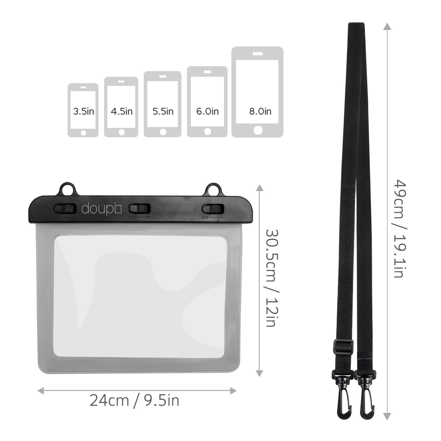 Waterproof Phone Case 220x160mm for 7/8 Inch Tablets - Compatible with iPad Mini & Samsung Galaxy Tab 7/8 Inch | Touchscreen Function | Water Resistant Protective Cover | Perfect for Beach, Pool & Outdoor Activities | White