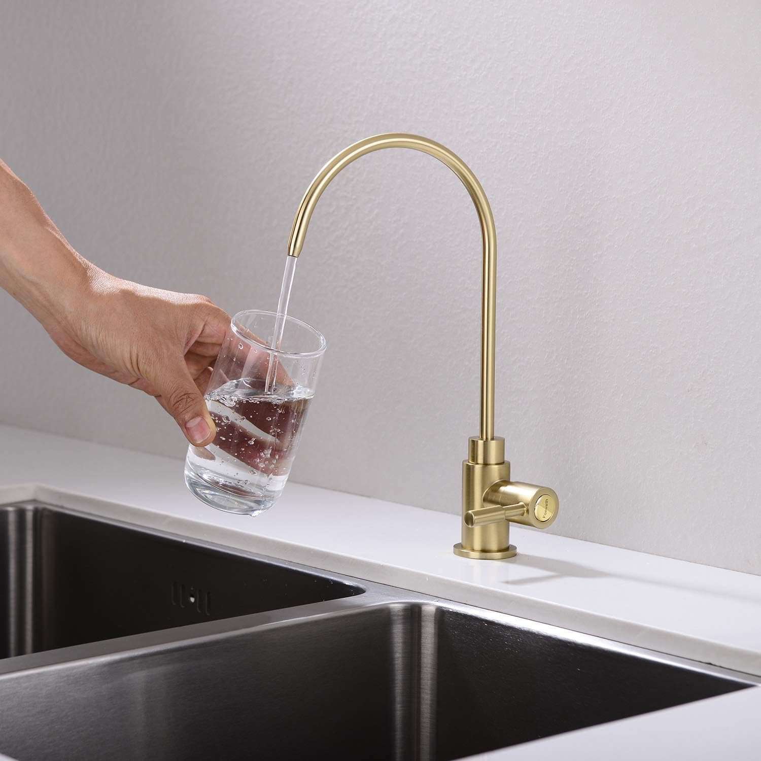 Upgraded Brushed Gold Single Handle Solid Brass Kitchen Sink Faucet with Water Filtration - Perfect for Drinking Water, Bar Sinks & Modern Home Decor