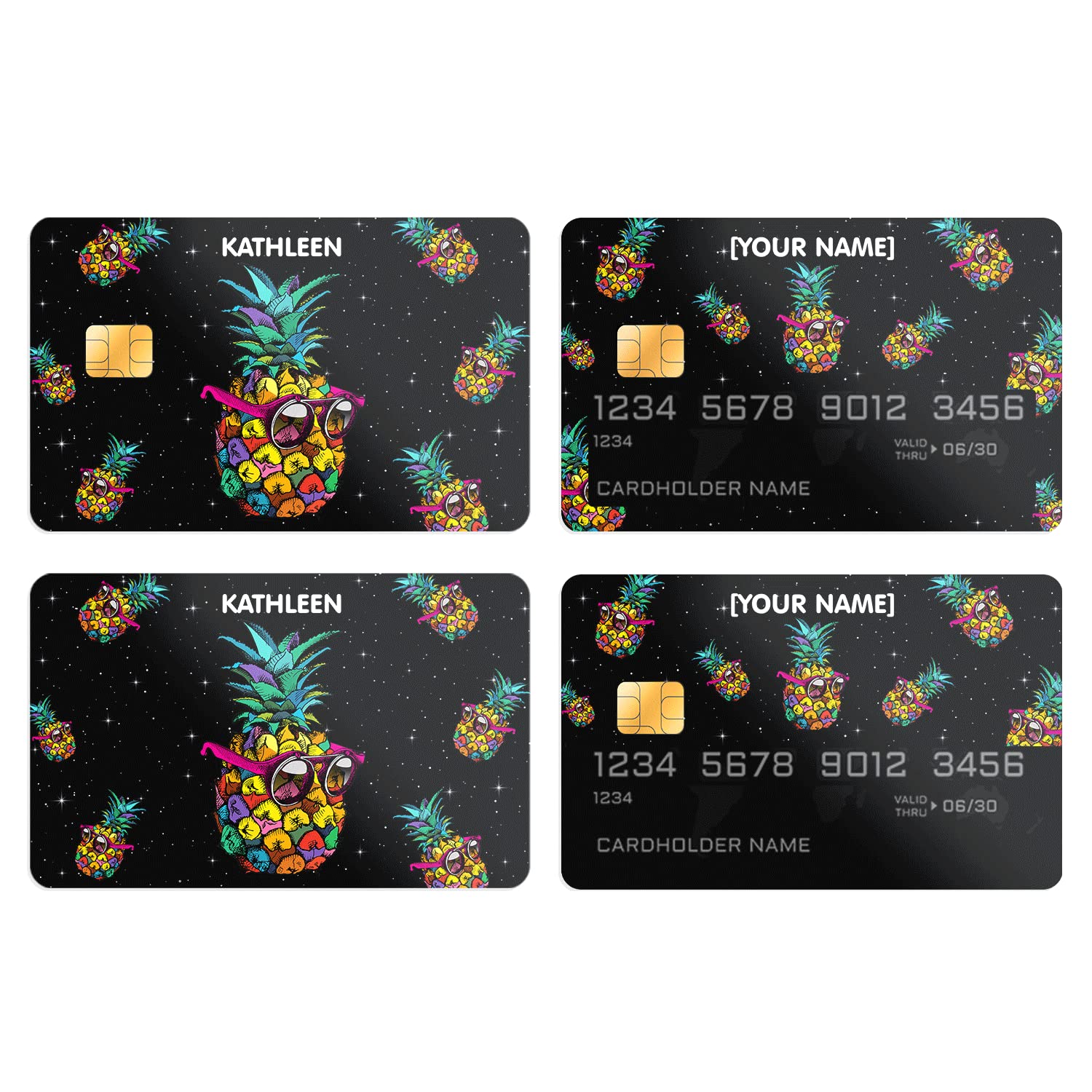 Custom Personalized Credit Card Sticker - Pineapple Fruit Design Vinyl Skin Wrap with Glitter - Unique Gift for Women, Men, Friends & Family (3-Pack) - Perfect for Birthdays, Valentine's Day & Wallet Decoration
