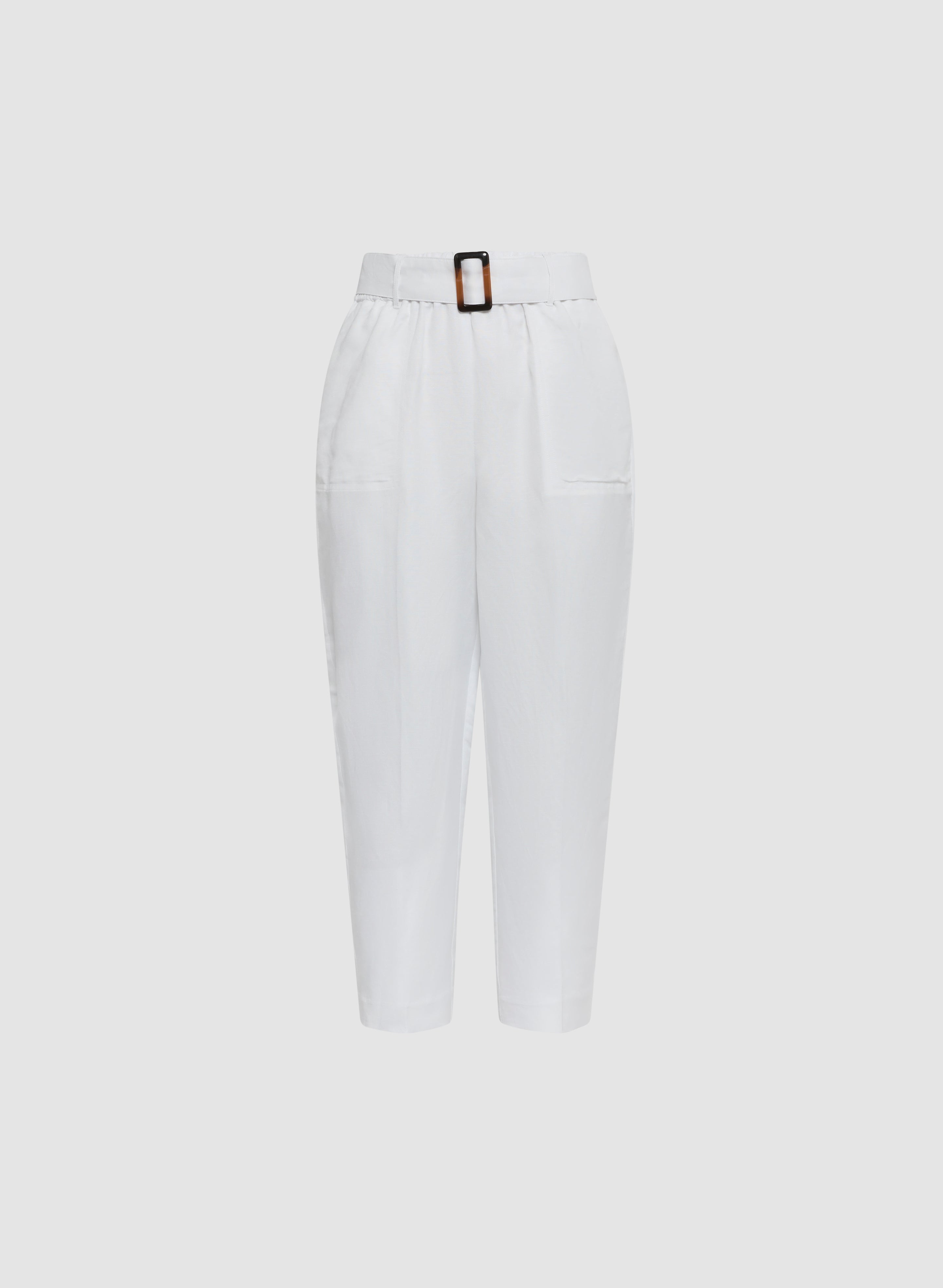 Women's Belted Linen Blend Capri Pants - Comfortable Stretch Trousers for Summer, Travel & Casual Wear