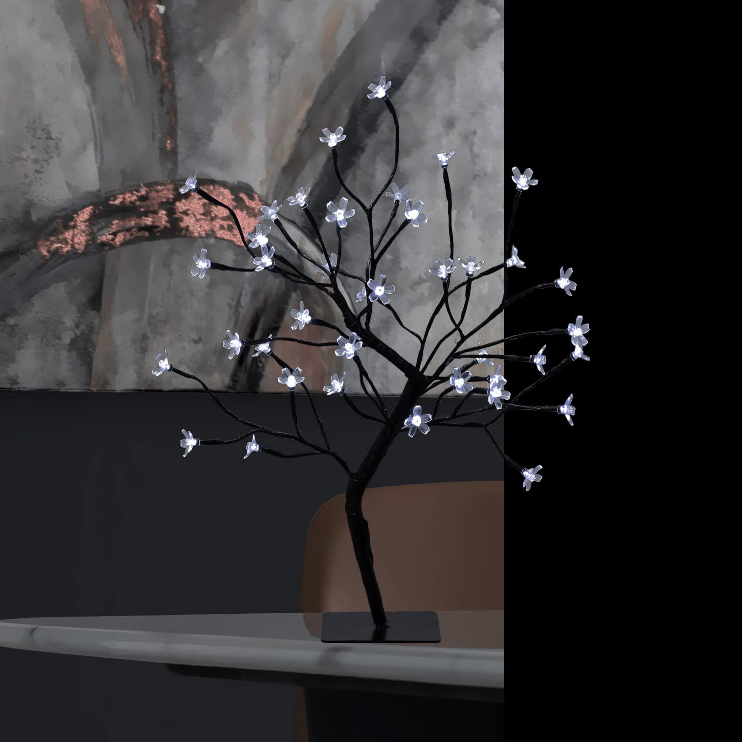 20 Inch Cherry Blossom Bonsai Tree with 40 LED Lights - 24V UL Listed Adapter & Metal Base - Warm White Adjustable Color Temperature - Perfect for Bedroom Night Light, Living Room Decor, Office Desk Decoration and Gift Idea