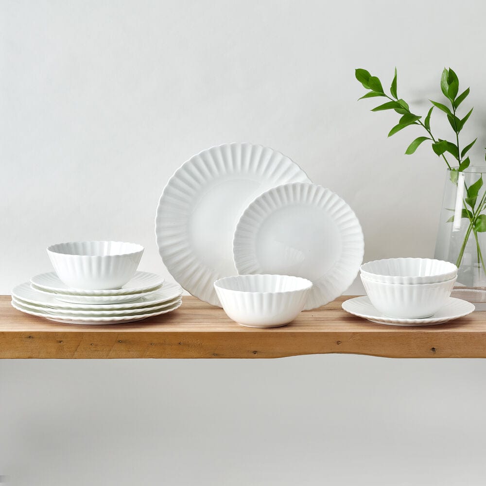Isadora 12-Piece Dinnerware Set for 4 - Elegant Porcelain Dinner Plates, Salad Plates, Bowls - Perfect for Family Dinners, Holiday Entertaining & Restaurant-Style Dining