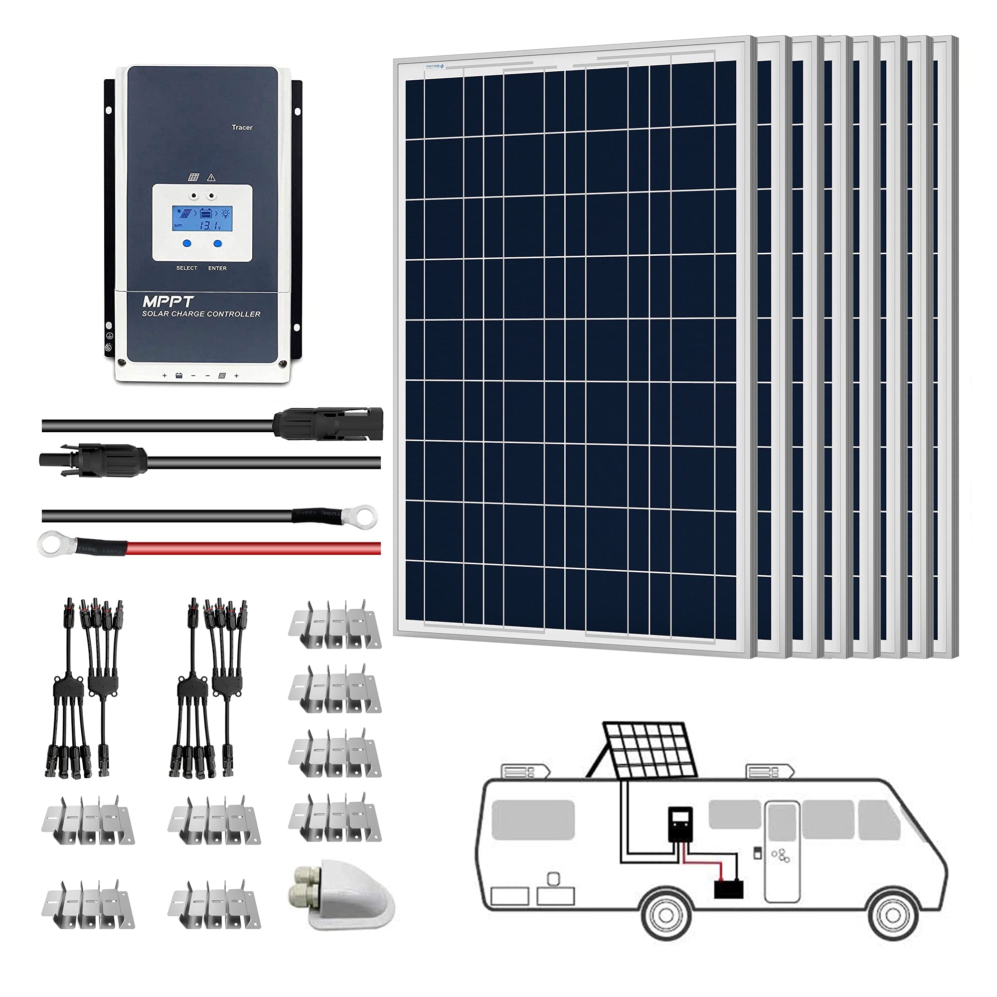 ACOPOWER 12V Polycrystalline Solar Panel Kit for RV with MPPT/PWM Charge Controller - Off-Grid Power for Camping, Boating & Outdoor Adventures
