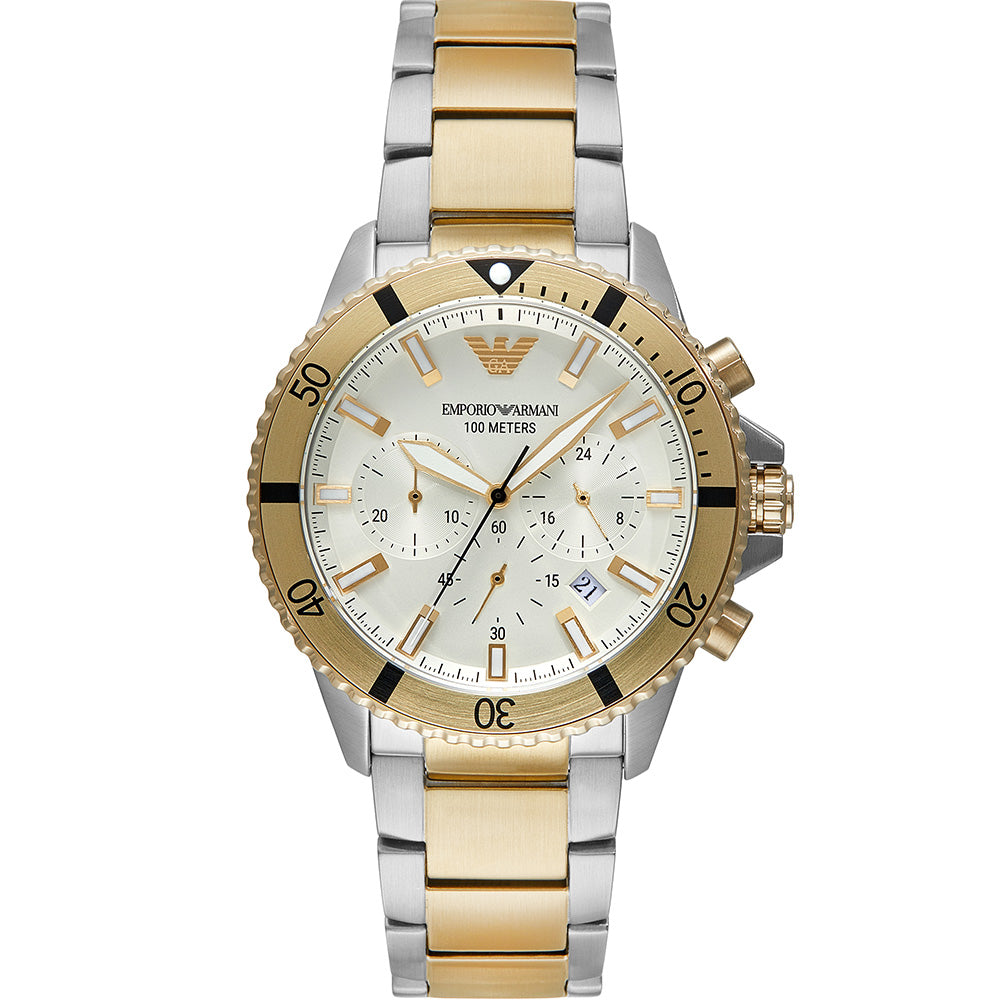 Emporio Armani AR11606 Men's Diver Chronograph Watch - Waterproof Stainless Steel Luxury Timepiece for Diving, Swimming & Everyday Wear