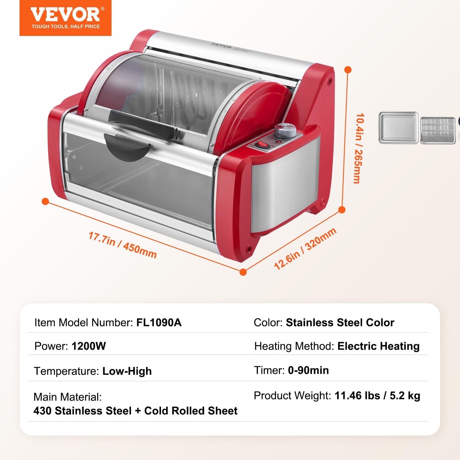 VEVOR Electric Shawarma Grill Machine - Stainless Steel Countertop Gyro Rotisserie Oven for Chicken, Doner Kebab & Meat - Perfect for Home Kitchens, Restaurants & Party Catering | Commercial-Grade Broiler for Middle Eastern Cuisine & Food Trucks