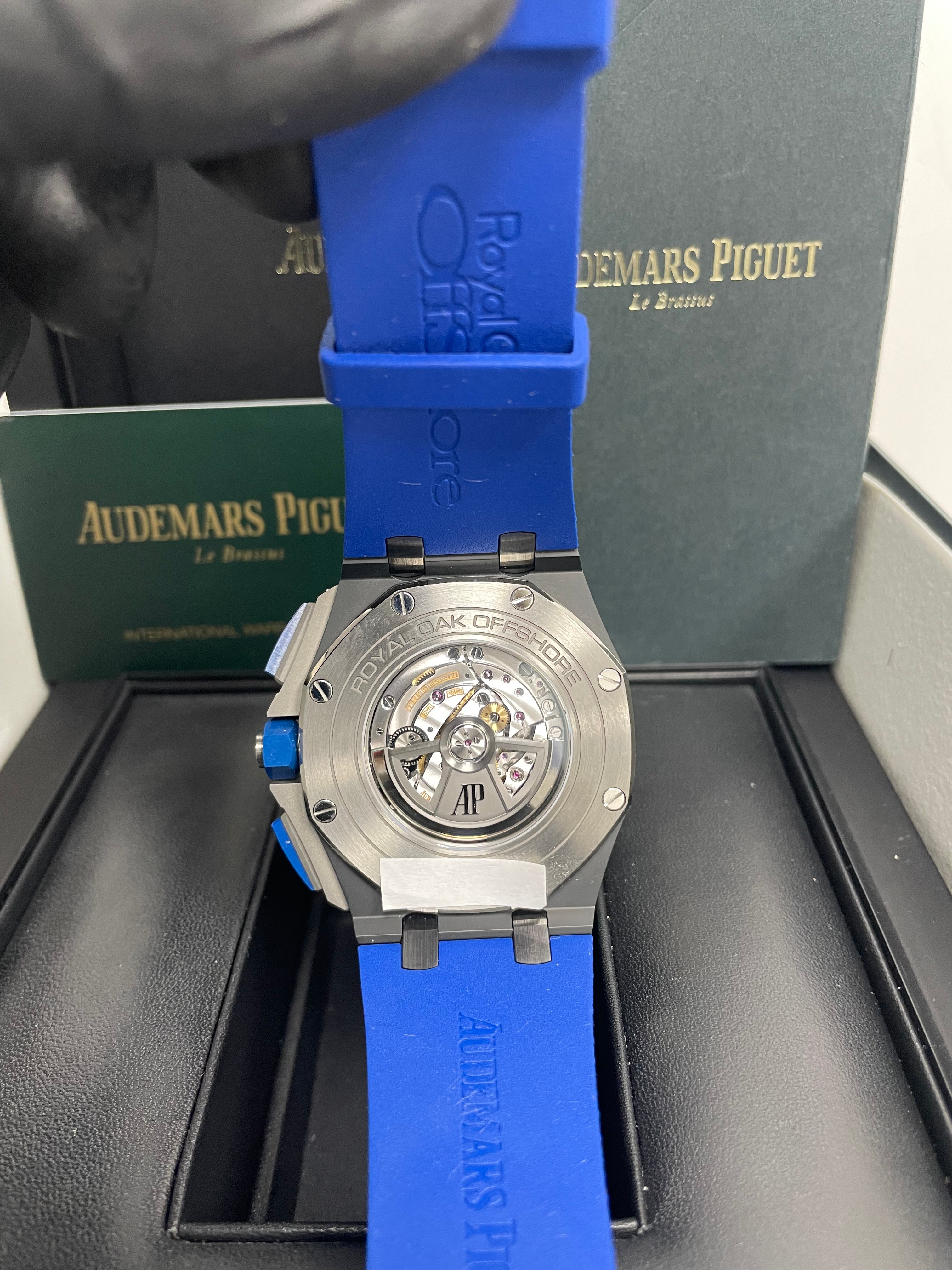 Audemars Piguet Royal Oak Offshore Selfwinding Chronograph Men's Watch - Stainless Steel Case, Blue Leather Strap, Blue Dial with White Subdials & Ceramic Bezel (Model 26405CE.OO.A030CA.01) - Luxury Sports Watch for Business, Formal Events & Collectors