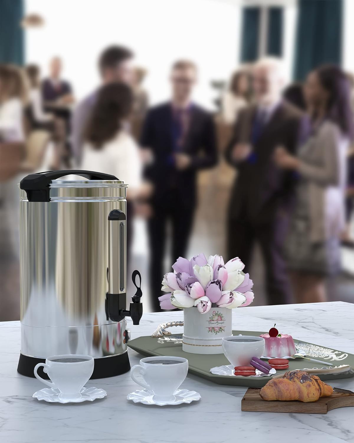 120 Cups (18L/4.8 Gallon) Commercial Coffee Maker - Stainless Steel Large Capacity Hot Coffee & Water Dispenser for Buffet, Catering, Wedding, Office, Restaurant, Church Events - Keeps Beverages Hot for Hours