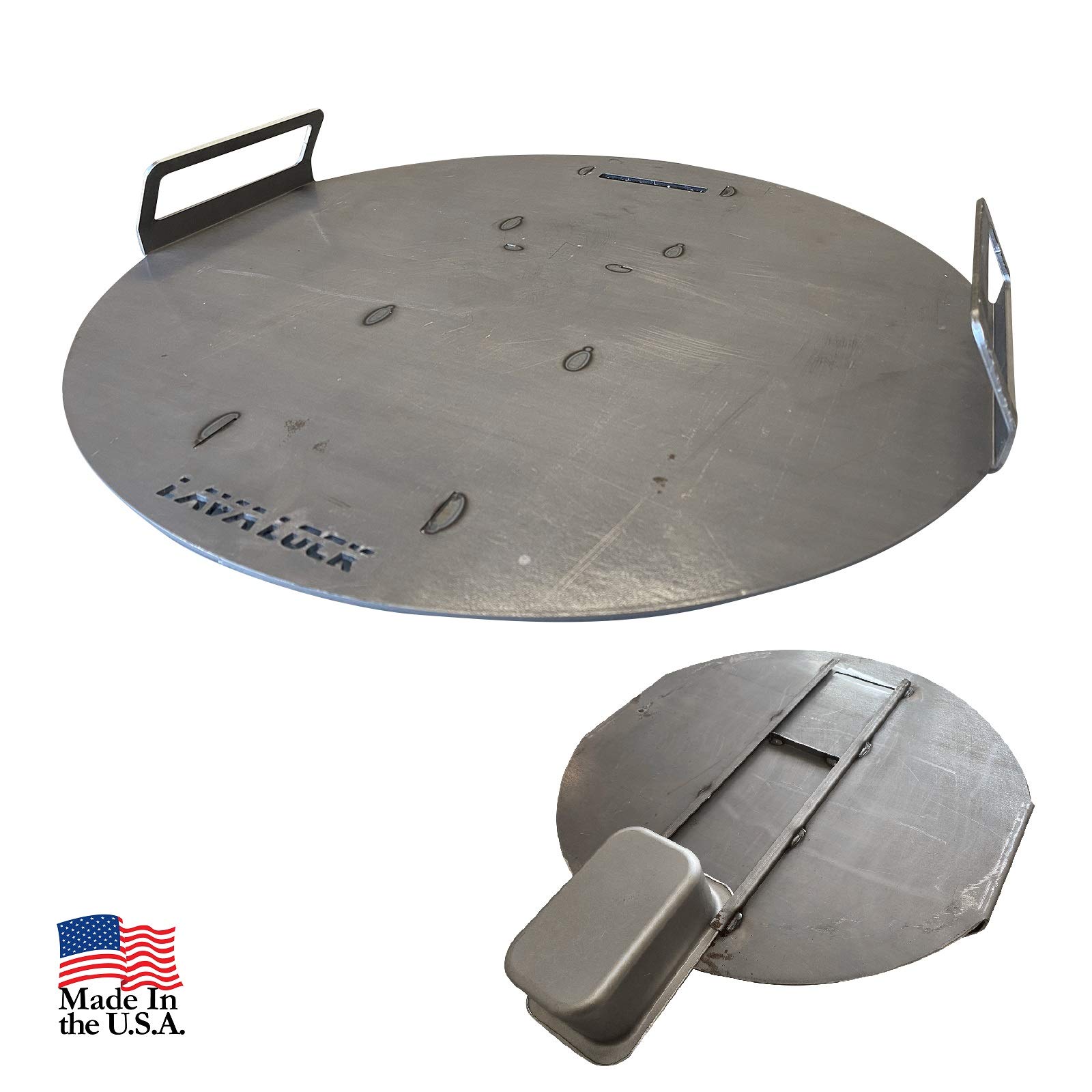 Premium LavaLock Flat Top Griddle Grate for UDS 55 Gallon Drum Smokers - Heavy Duty Steel Grill Plate with Handles - Compatible with Weber Smokey Mountain WSM & Kettle Grills - Perfect for BBQ, Smoking, and Outdoor Cooking